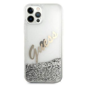 Guess Handyhülle Guess Apple iPhone 12 Pro Max Silber Glitter Vintage Script Glitzer Hard Case Cover Schutzhülle Etui