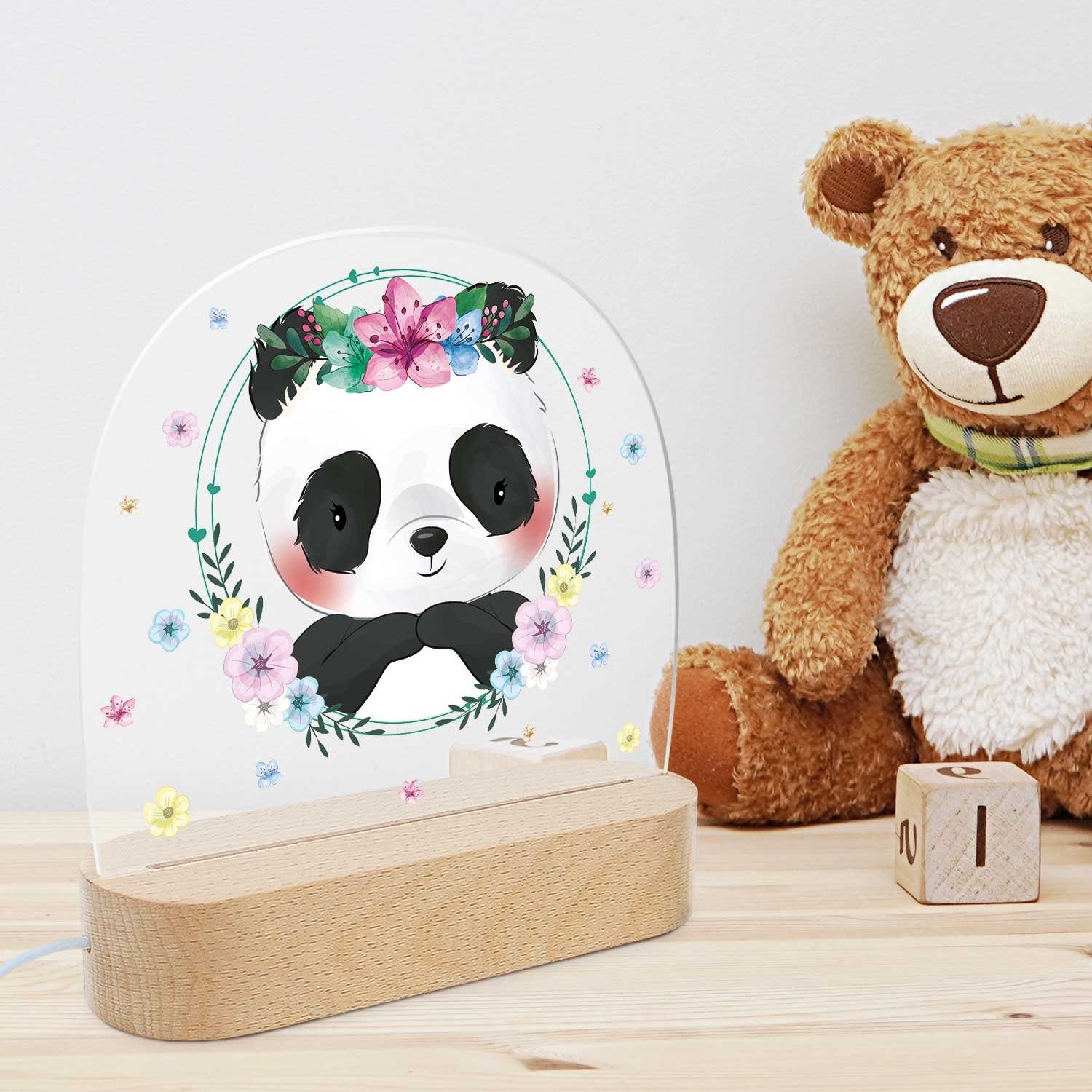 GRAVURZEILE LED Nachtlicht für Kinder, Beruhigend und Energiesparend - Blumen Design - Panda Blume, LED, 3 Lichtmodi: Warm- Kalt- und Mischweiß, Geschenk für Kinder & Baby