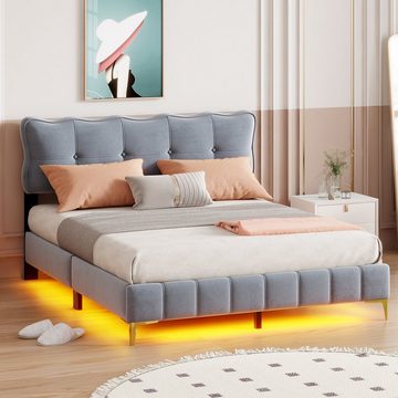 PFCTART Bett Polsterbett 160 x 200 cm, Jugendbett, Doppelbett mit LED-Leuchten, Die LED-Leuchten verfügen über 21 dynamische Modi