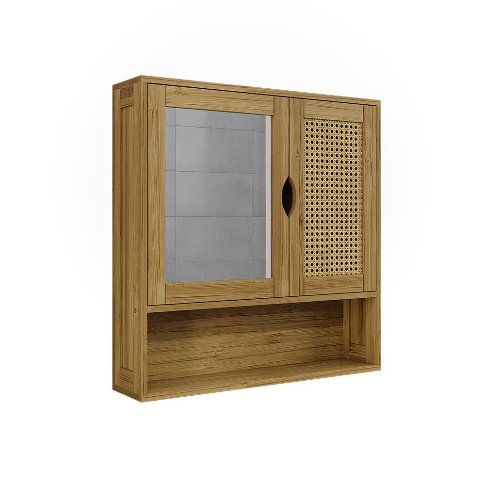 Vicco Badezimmerspiegelschrank Liora, Bambus/Rattan, 56 x 58 cm mit Spiegel (1-St)