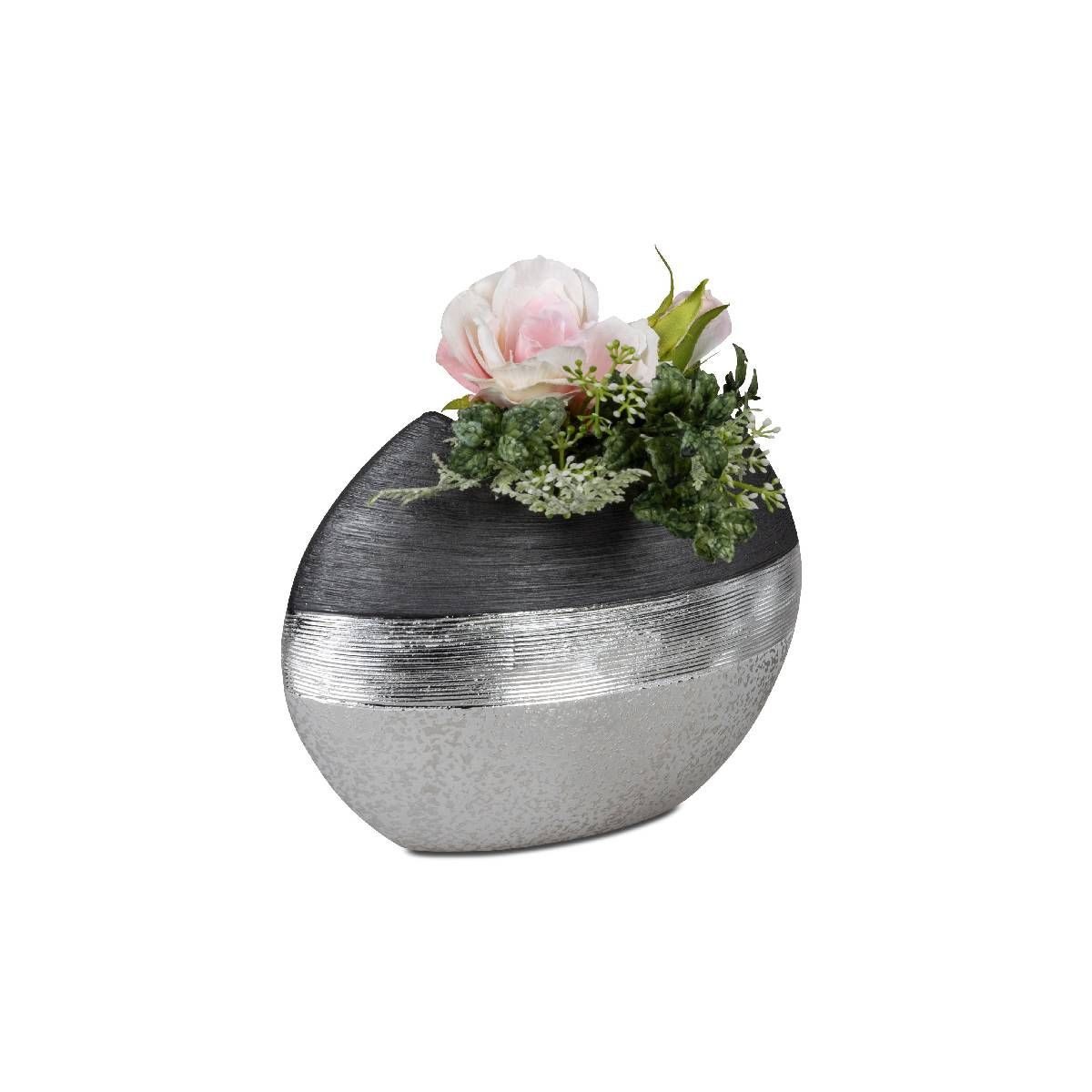 Tischvase Dekovase oval aus dem Hause Formano in grau - silber 21 x 17 cm