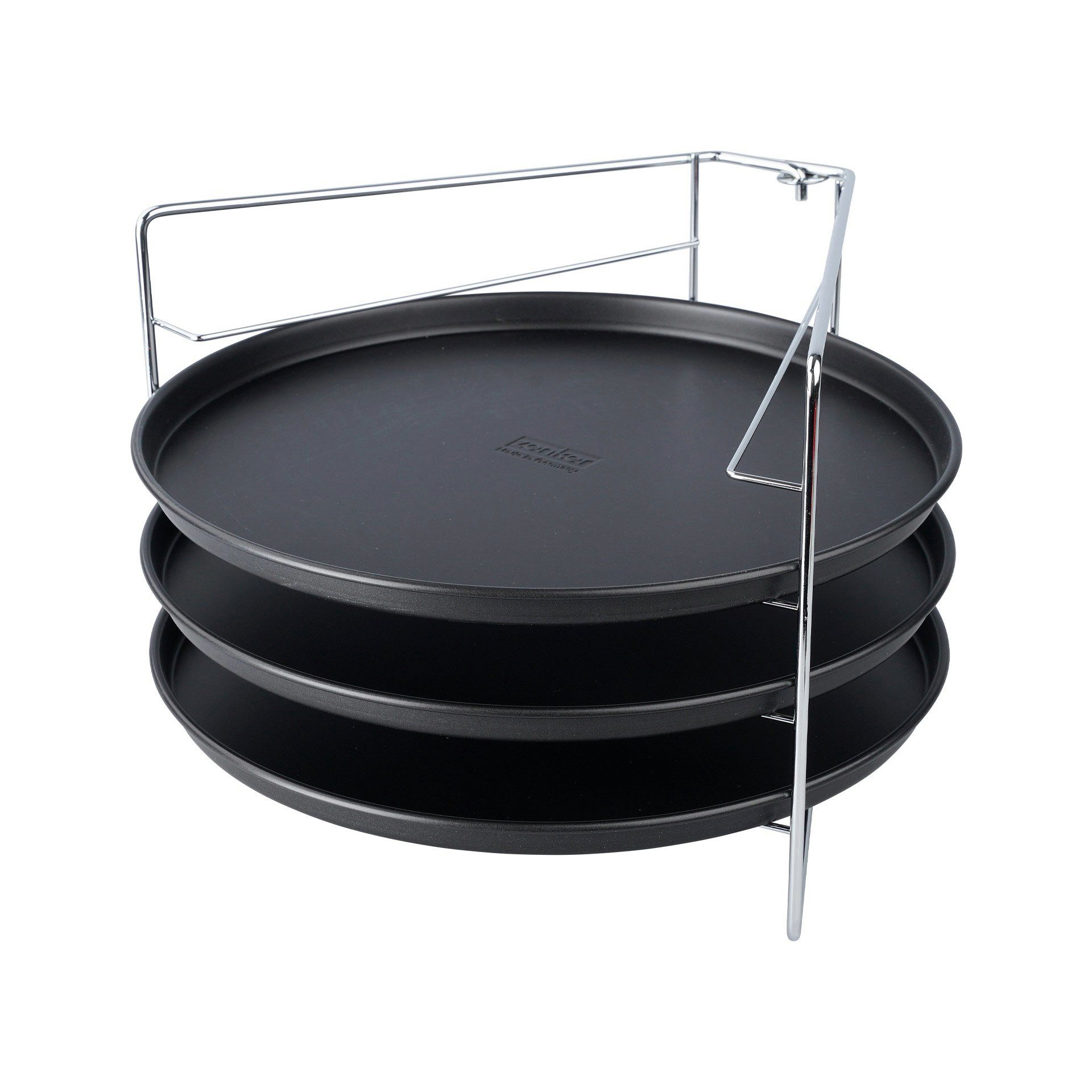 Zenker Pizzablech rund 29cm, mit Gestell, 3 Bleche, aus antihaftbeschichteten Stahlblech