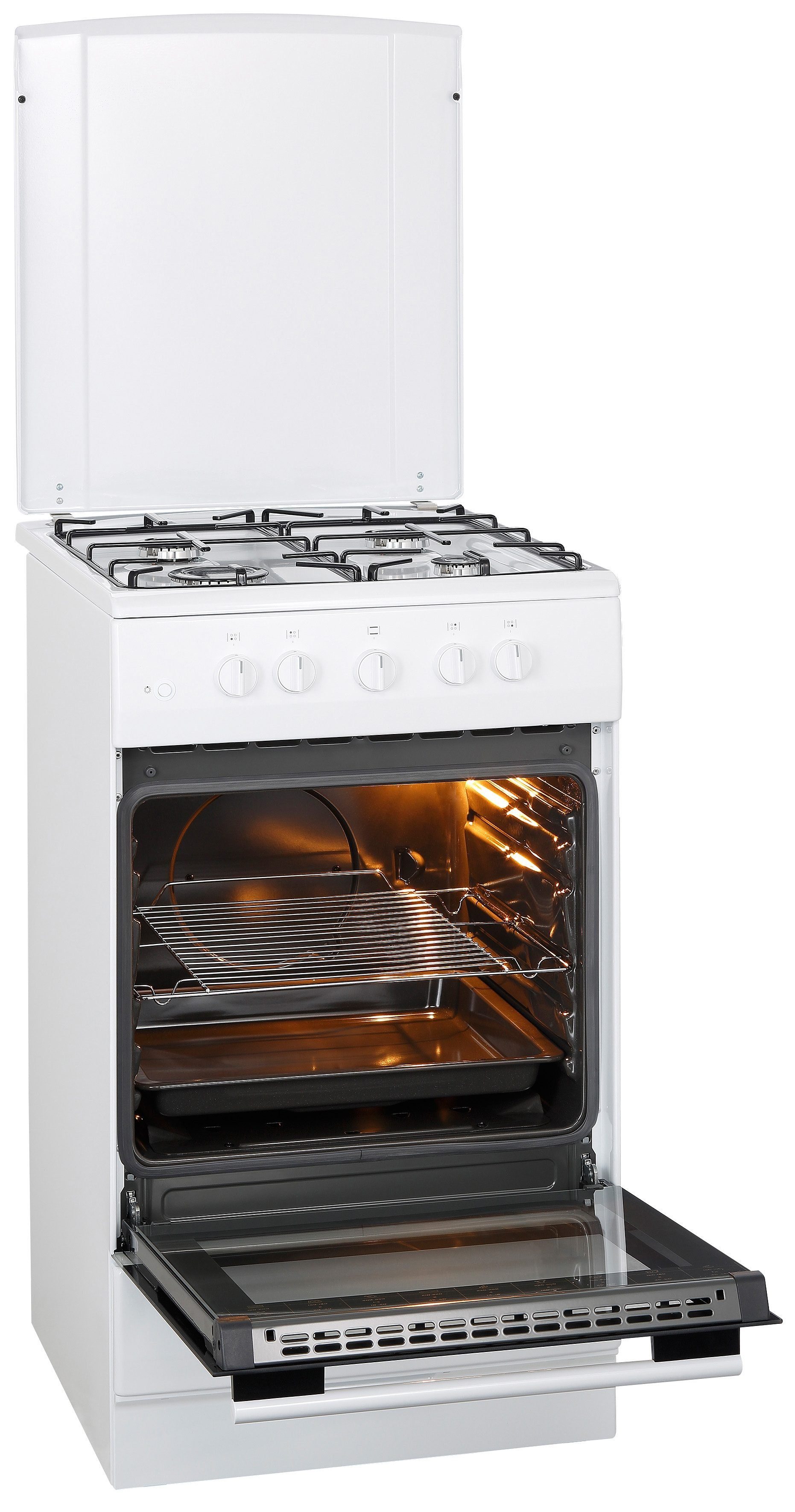 Amica Gas-Standherd SHGG 11559 W, Klassisches Kochen mit direkter Gasflamme und vertrauter Bedienung