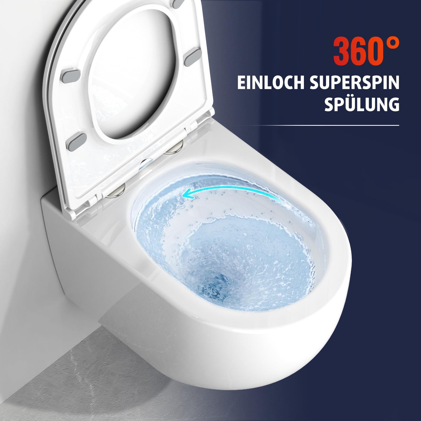 Rainsworth Tiefspül-WC Hänge WC Spülrandlos Einloch Spülung Toilette, 48.5cm lang – Bild 3 von 5