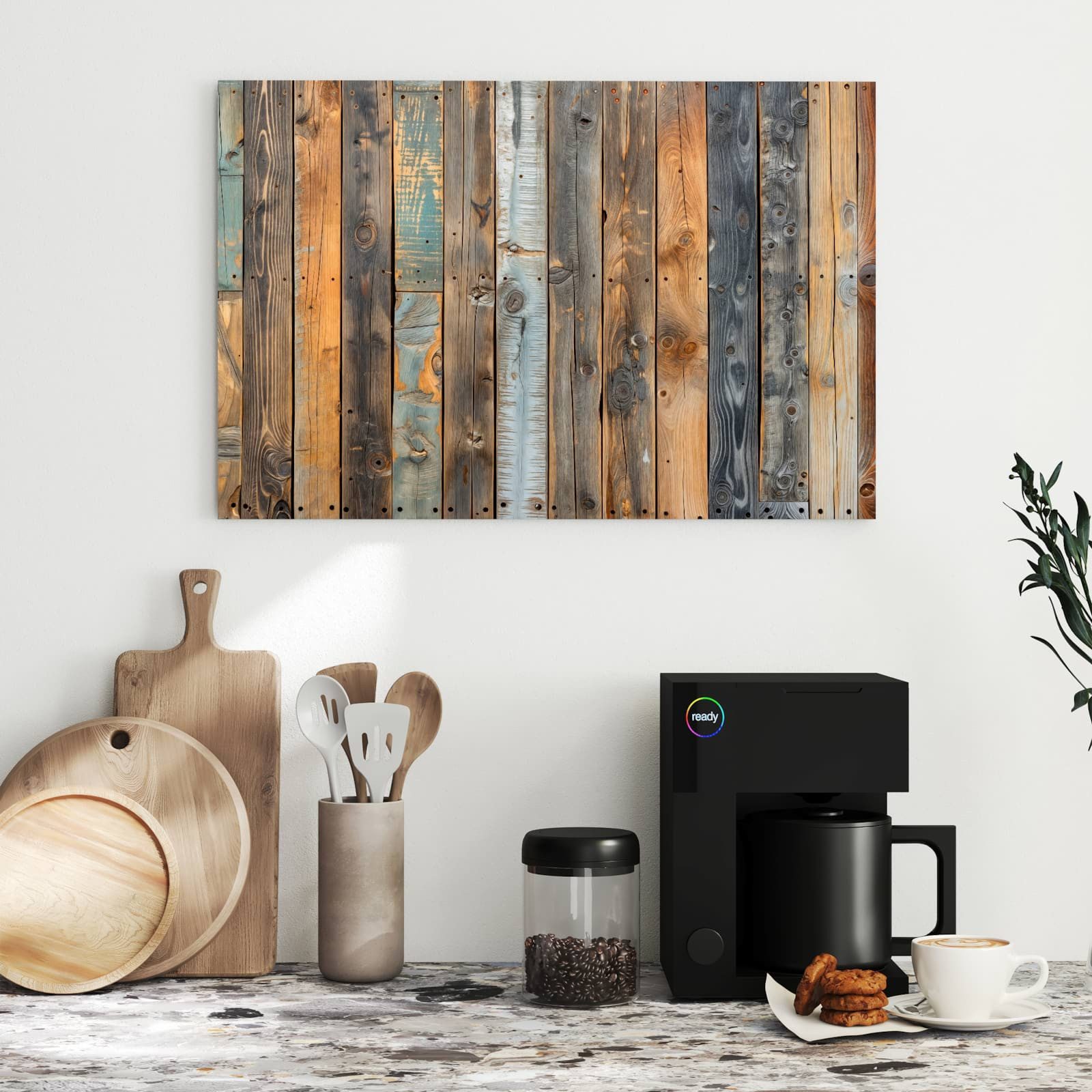 Primedeco Magnettafel Bunte Holzwand – Magnetwand & Memoboard aus Metall, (Komplett-Set, 1-tlg., Inklusive 4 Magnete und 2 Boardmarker (weiß & schwarz), magneti – Bild 3 von 5