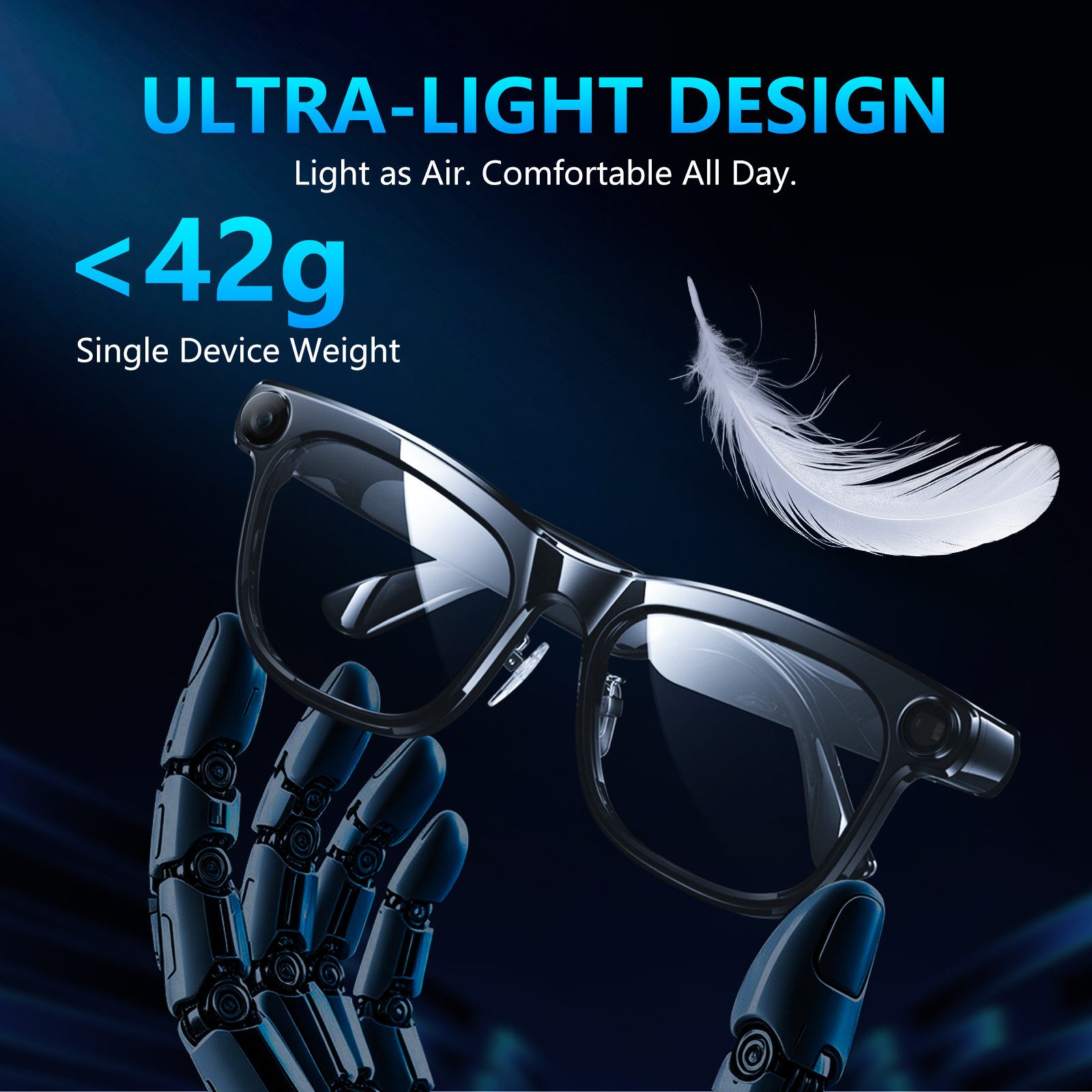 KAIGEER LED-Brille AI Smart Glasses mit 13MP Kamera, Echtzeitübersetzung, Sprachassistent (Videobrillen, 1-St., ideal für Alltag & Reisen) IPX4, Open Ear Audio, Wechselgläser,KI Smart Glasses für Männer Frauen