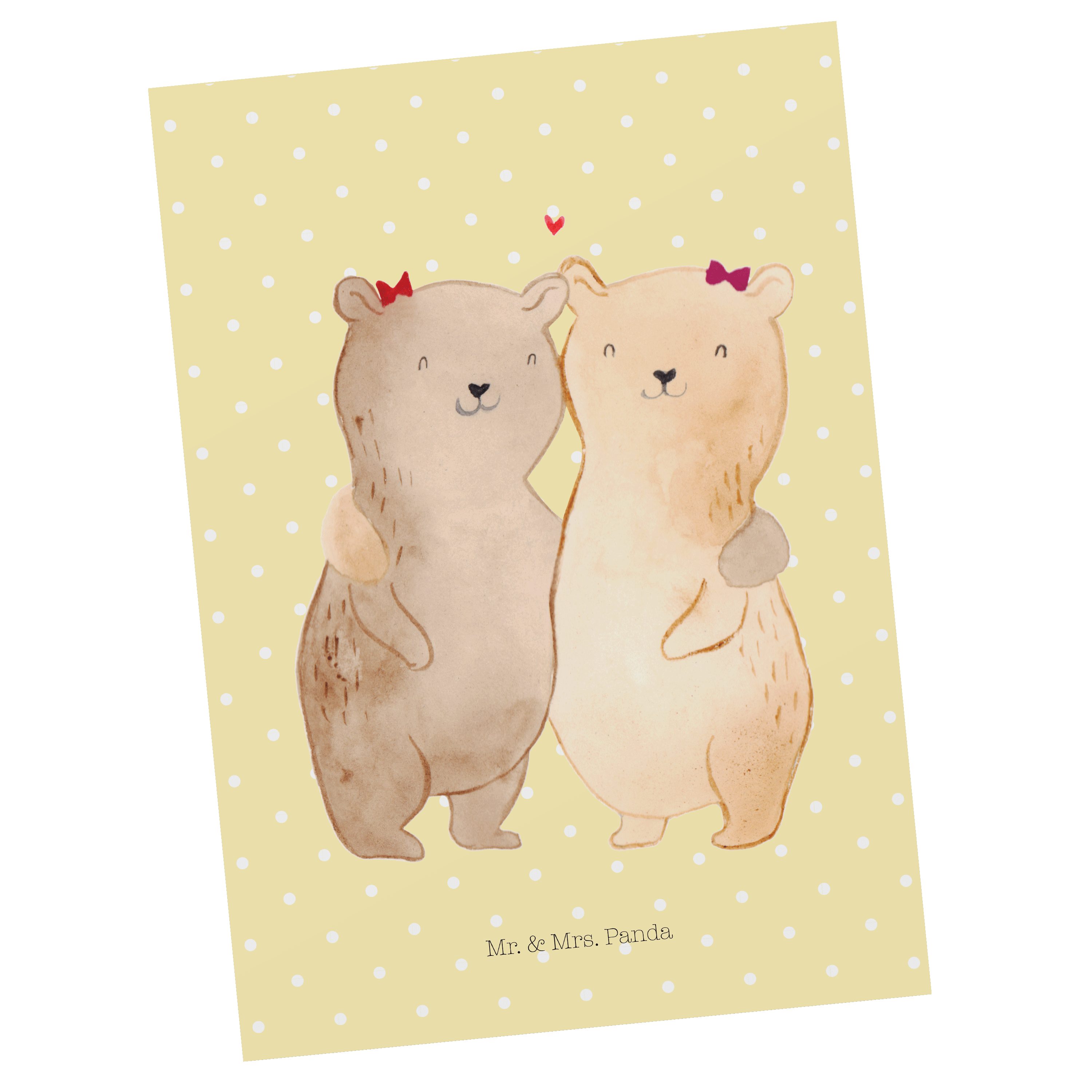 Mr. & Mrs. Panda Postkarte Bären Schwestern - Gelb Pastell - Geschenk, beste Freundin, Oma, Vate