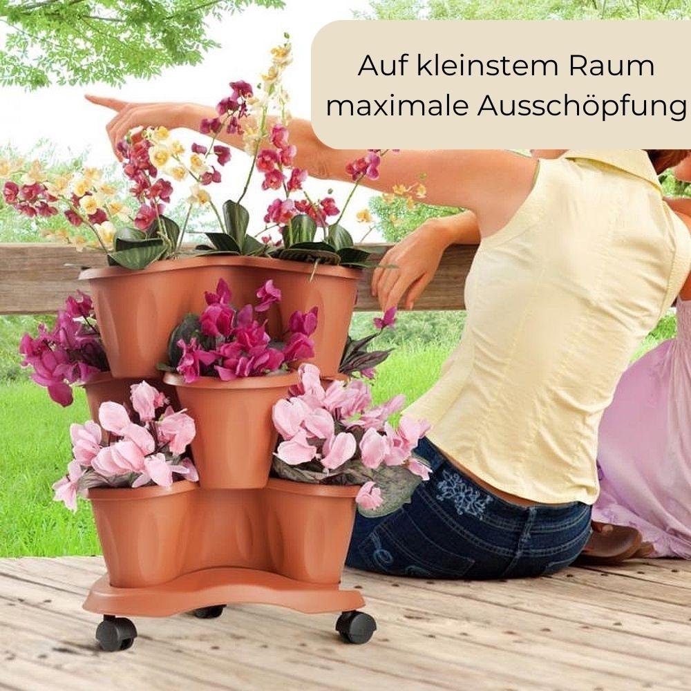 grau 3 Pflanz Roller Blumentopf Blumen Ebenen SET Topf Etagere Säulentopf stapelbar GarPet