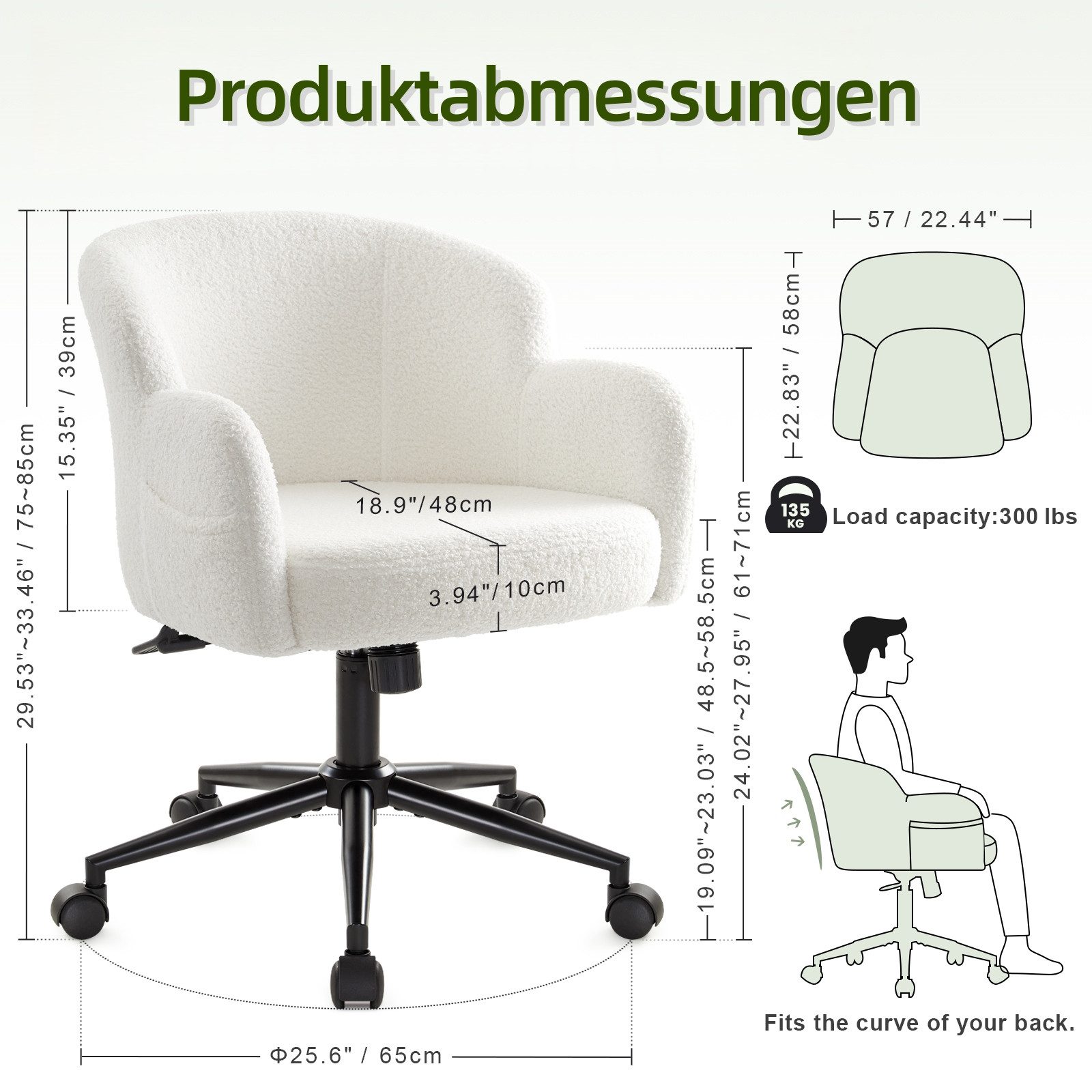 IWMH Bürostuhl Schreibtischstuhl mit Armlehnen, Höhenverstellbar Drehstuhl, Stuhl für Schminktisch, Homeoffice – Bild 4 von 5