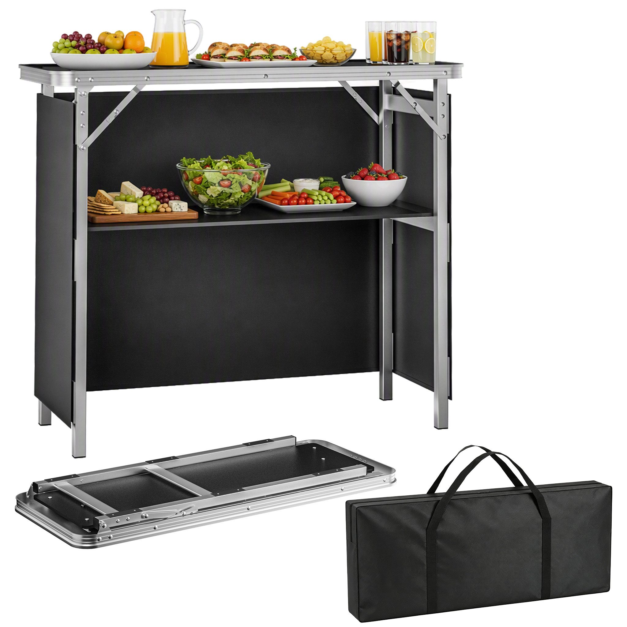 FIVMEN Campingtisch Klapptisch Tapeziertisch faltbarer mit Aufbewahrungsregal, MDF‑Tischplatte Aluminium Rahmen, inkl. Tragetasche …