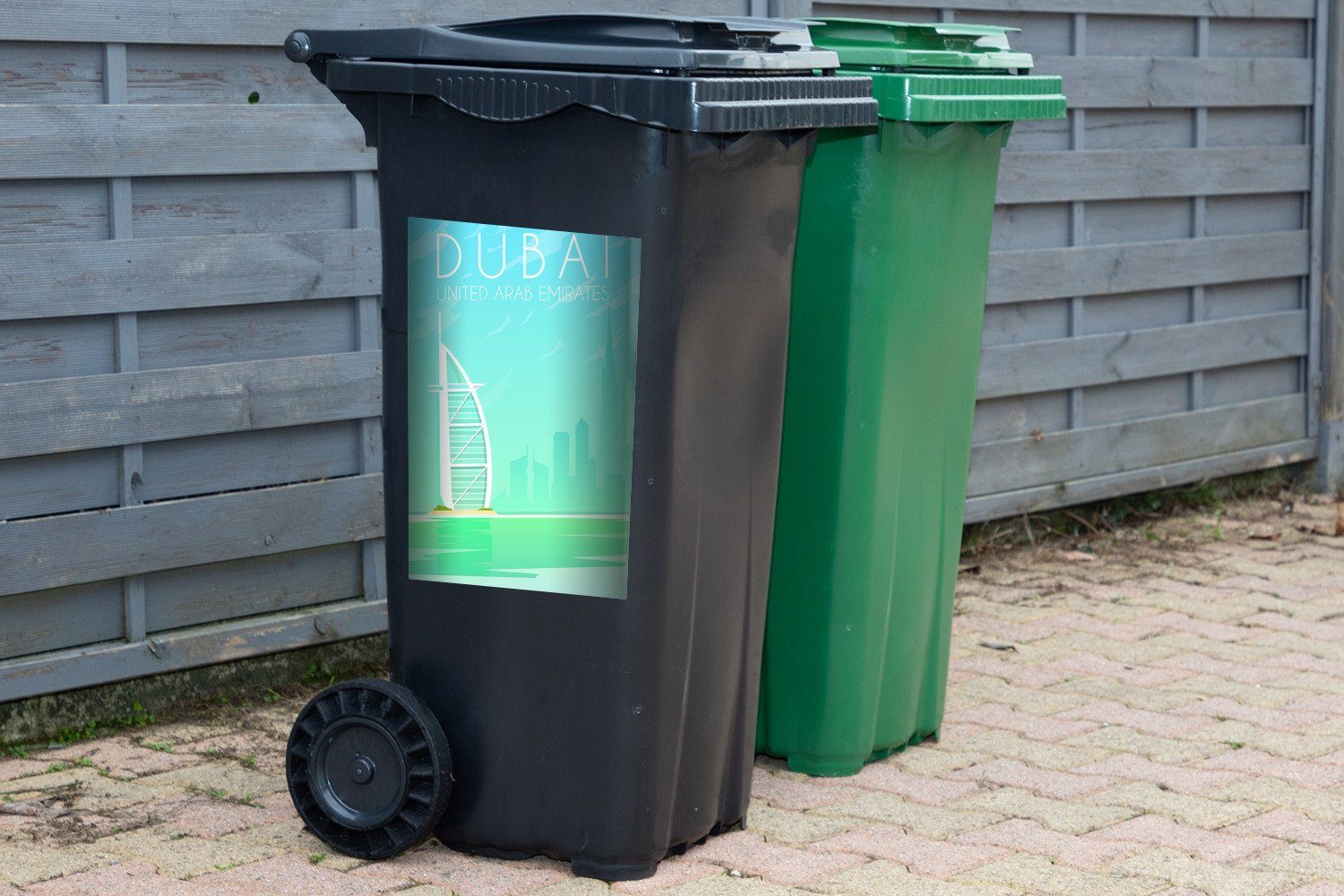 MuchoWow Wandsticker Illustration der Abfalbehälter Mülleimer-aufkleber, Dubai, St), Arabische Sticker, (1 Stadt Vereinigte Container, Emirate Mülltonne