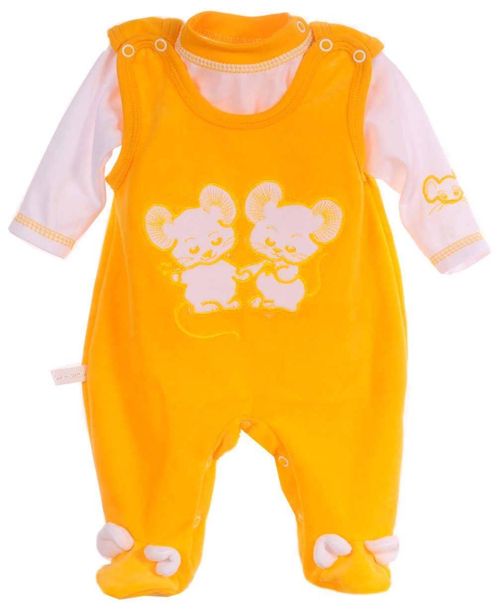 La Bortini Strampler Strampler und Shirt Baby Anzug in Grau Grün mit Maus aus weichem Velours, 44 50 56 62 68