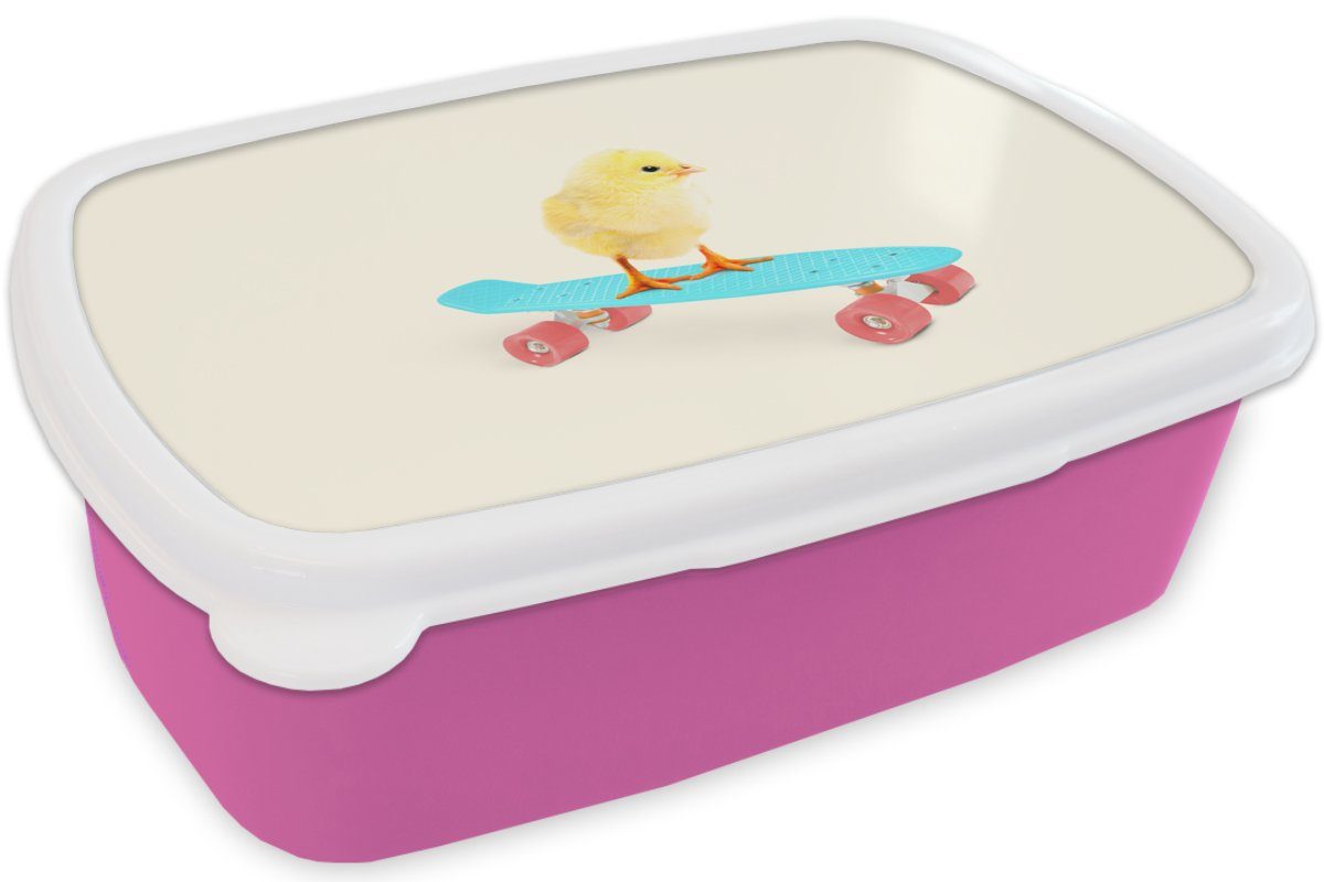 MuchoWow Lunchbox Küken - - für Kunststoff Erwachsene, (2-tlg), Kinder, - Skateboard Kunststoff, Brotbox rosa Mädchen, Snackbox, - Tiere, Brotdose Gelb Blau