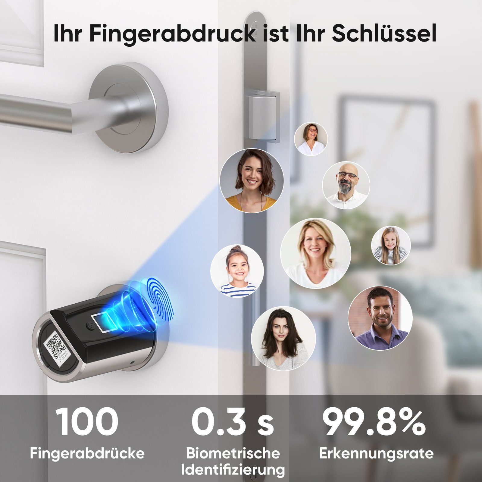 WE.LOCK Türschloss-Funksteuerung WELOCK Türschloss Fingerabdruck F51 für 30-70mm Türen, für Wohnungstüren, Zimmertüren, Bürotüren, Abstellraumtüren, Haustüren (Türen mit Traufe), Packung, Smartes türschloss x1, RFID-Karte x3, Anleitung x1, Zubehörbox x1, Fingerabdruck, RFID-Karte, APP, USB-Entsperrung; einfache Installation