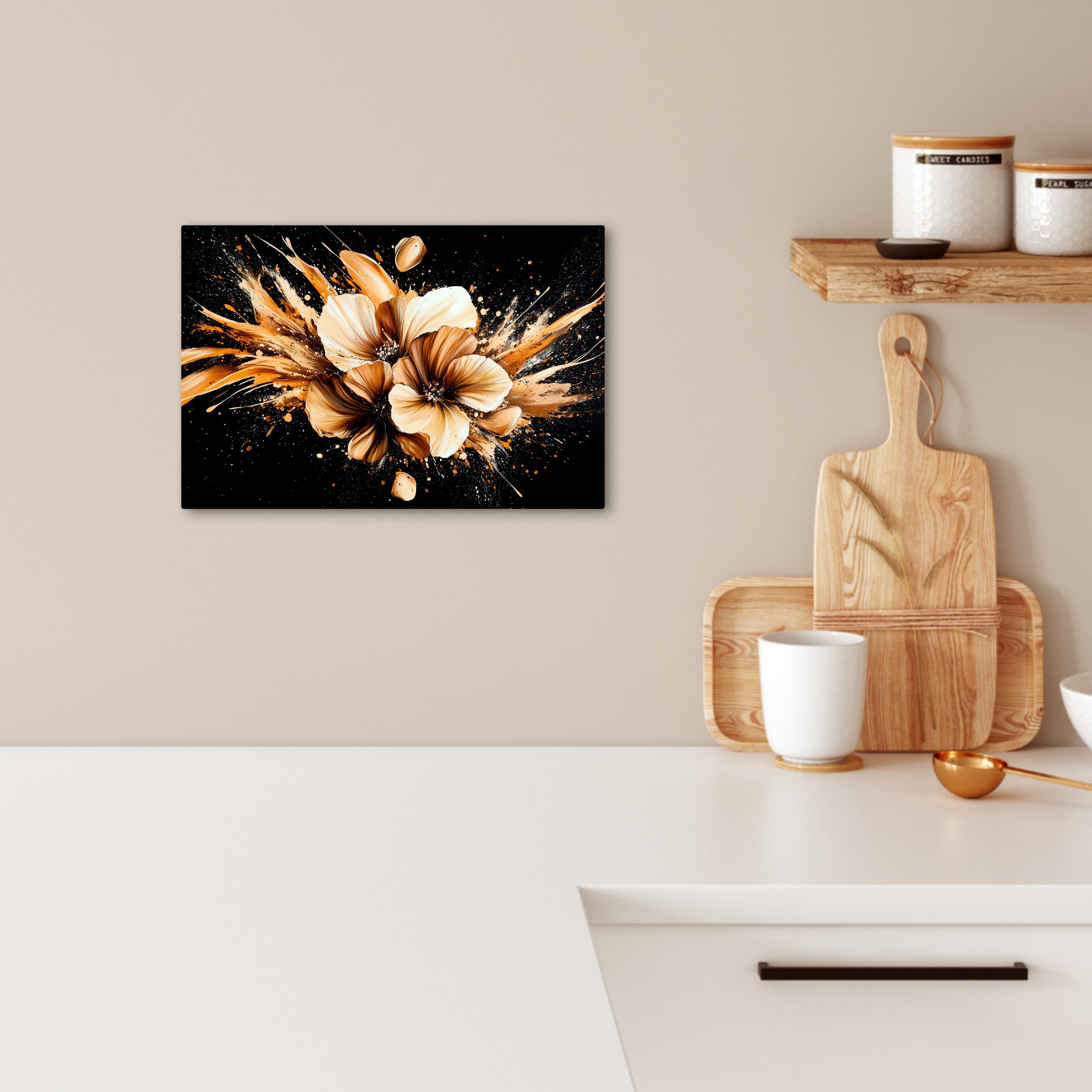 OneMillionCanvasses® Leinwandbild Blumen - Gold - Graffiti - Schwarz - Abst günstig online kaufen
