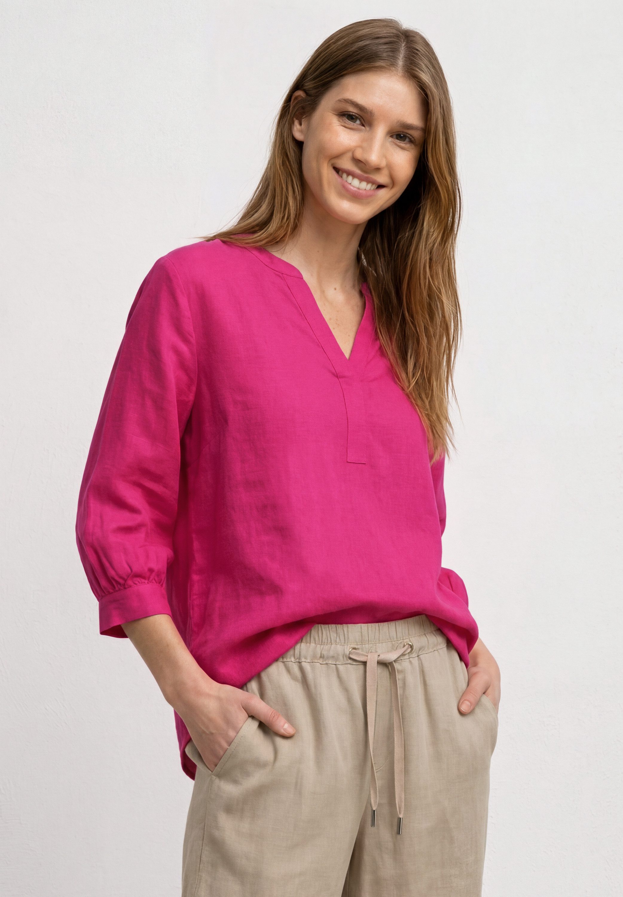 STREET ONE Shirtbluse mit geschlitztem Rundhalsausschnitt