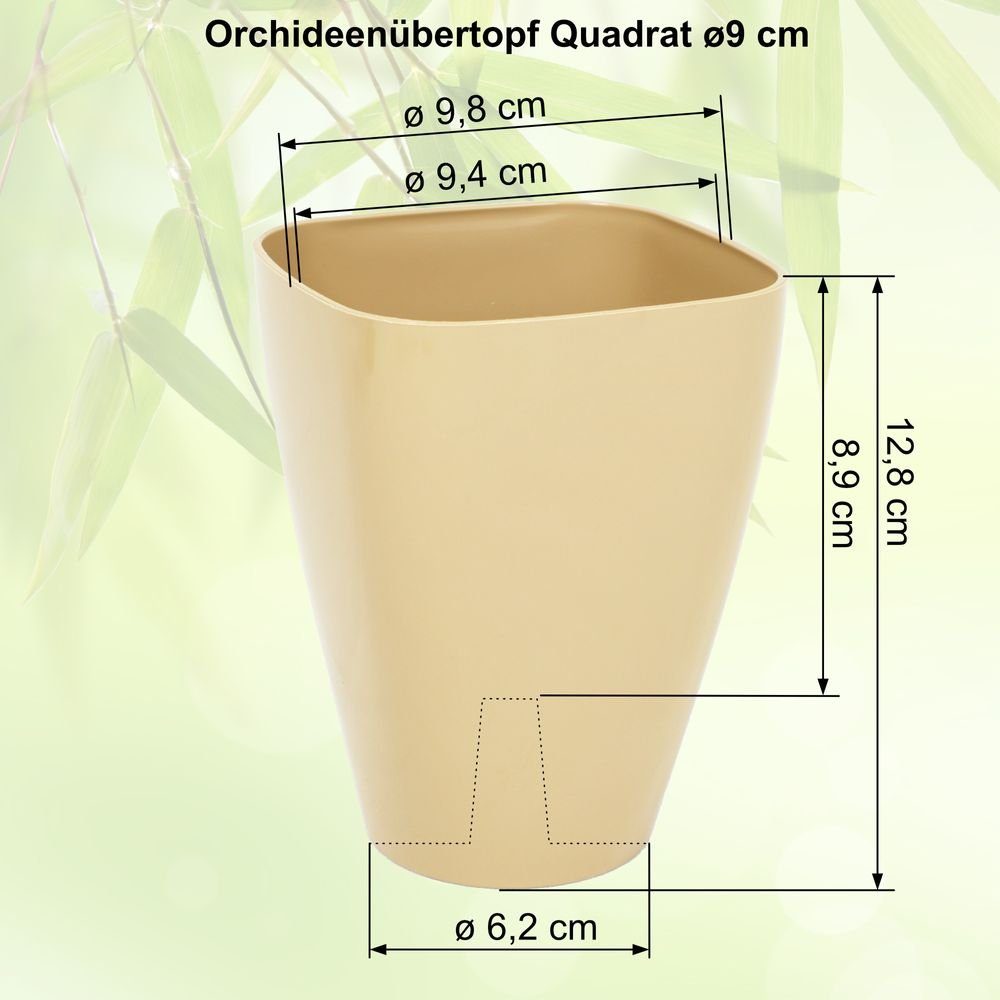 Stück - UV-beständiger - Quadrat wetterfestes Kübel Orchideen-Übertopf Pflanzentopf - - Pflanzgefäß - - Übertopf - Blumenkübel cm 3 ø9 MePla beige Heimwerkercenter