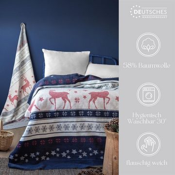 Plaid X-Mas Weihnachsdecke Kuscheldecke Tagesdecke Decke 150x200 cm, SEI Design, Weihnachtsdeko Winter Deko Weihnachten Überwurf