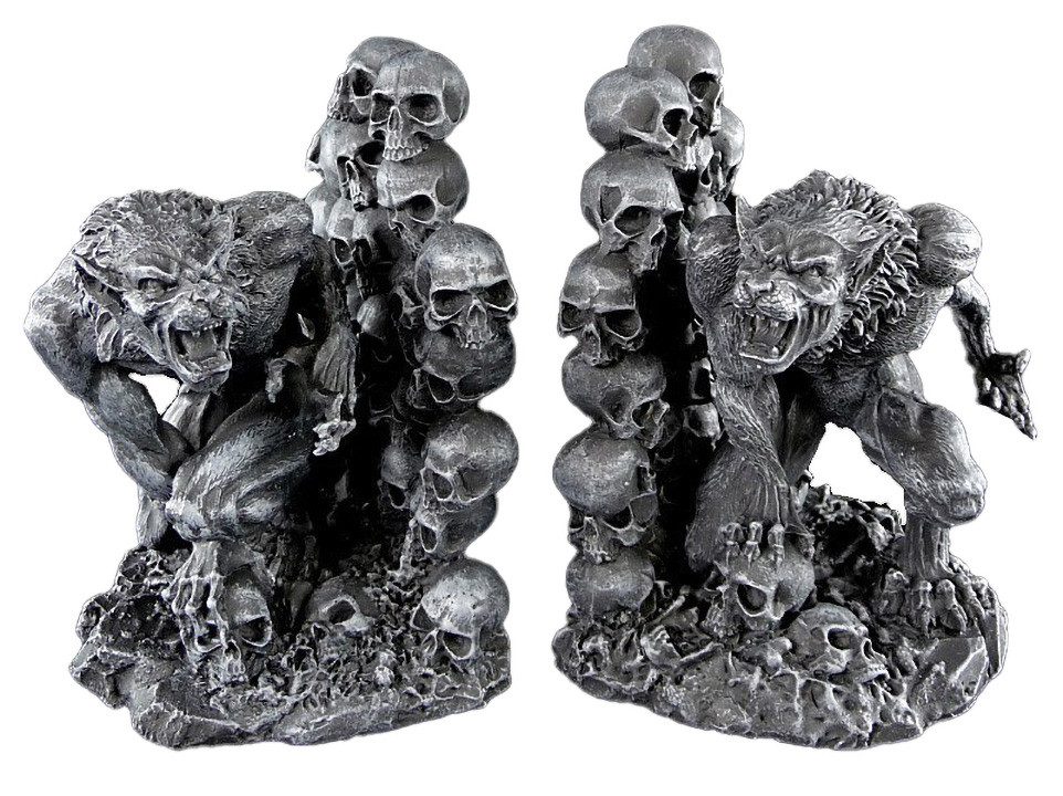 Figuren Shop GmbH Buchstütze Werwolf Buchstützen - Fantasy Buchhalter Gothic Dekoration Lykaner Dek (2 St)