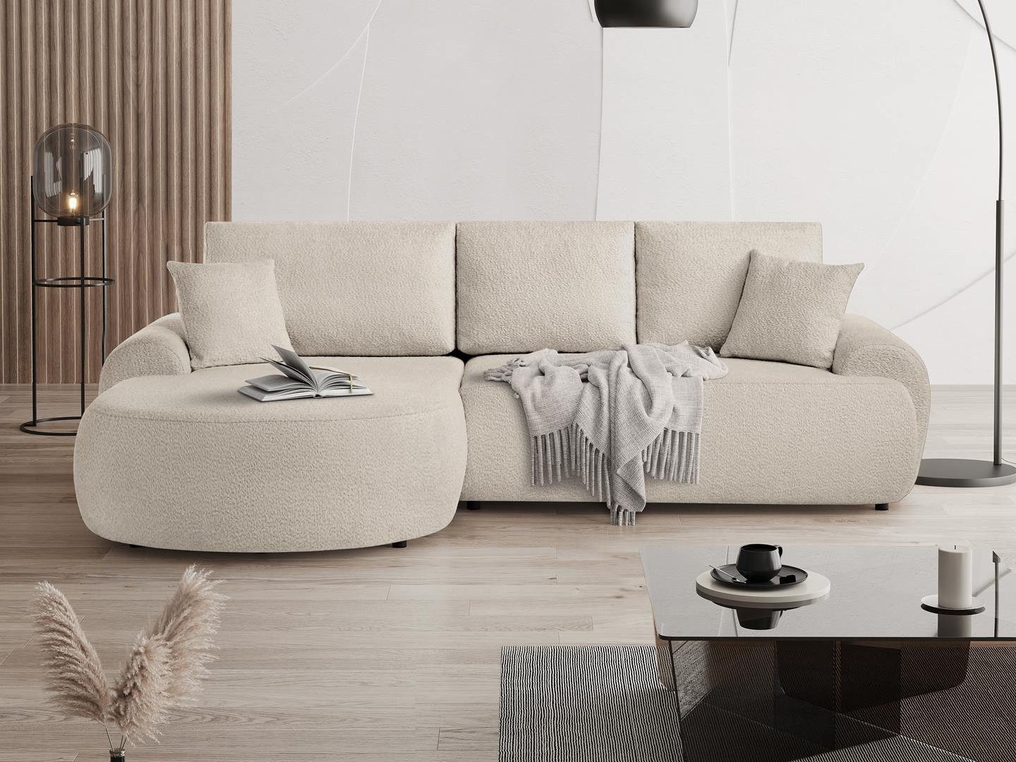 Beautysofa Ecksofa mit Kissen aus Bouclé-Stoff günstig online kaufen