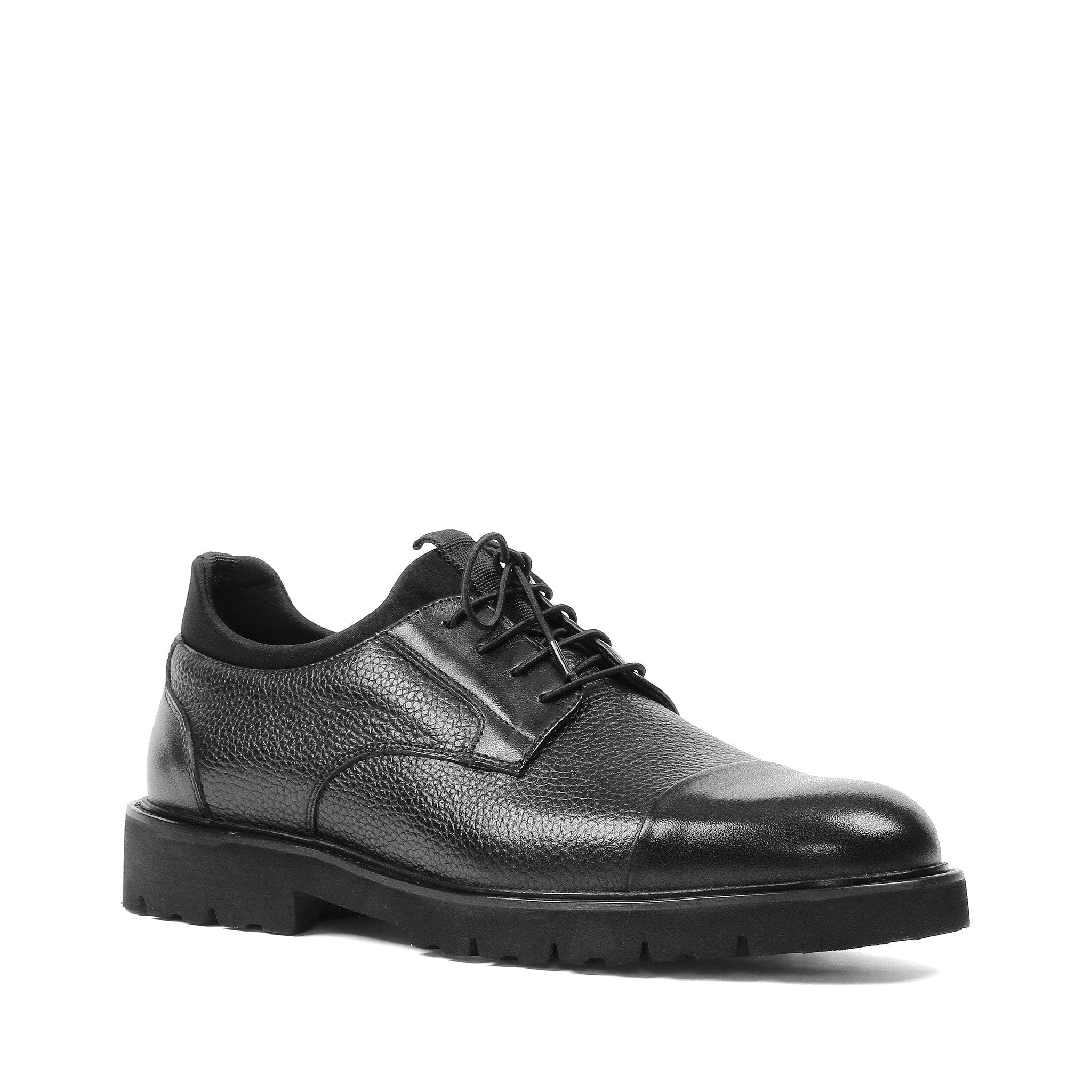 Celal Gültekin Derby Schnürschuh Kappennaht Plateau-Profilsohle Struktur-Mix Herren Schnürschuh Narbenleder, Echtleder-Futter & Decksohle, Schwarz, 40