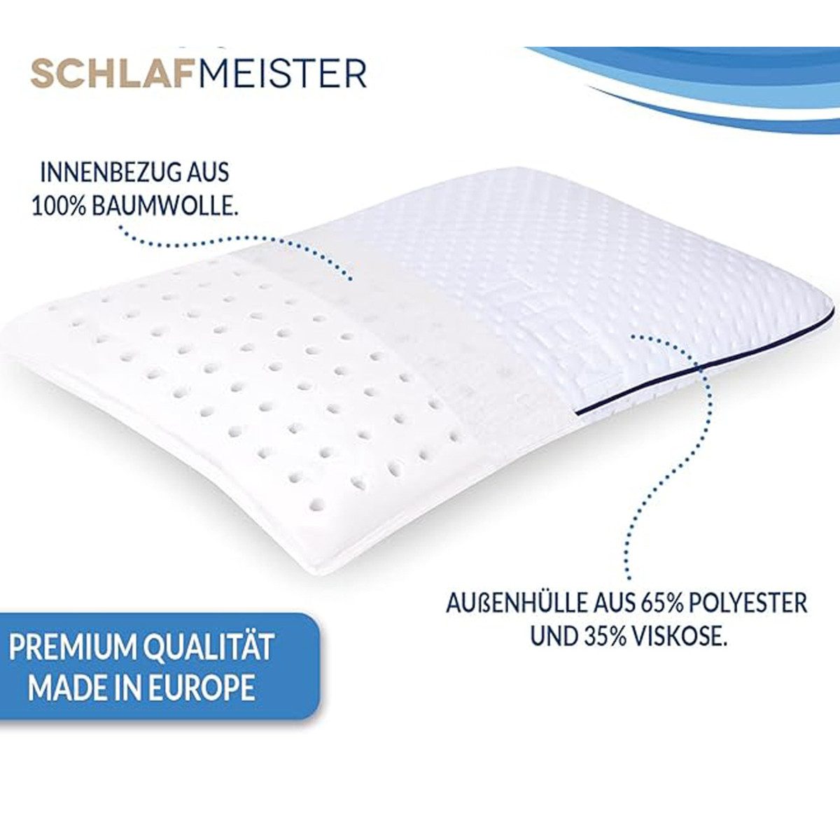 Schlafmeister Kopfkissen Kinderkissen Memory Foam mit waschbarem Bezug 45 x 30 x 8 cm, Bezug: Baumwolle