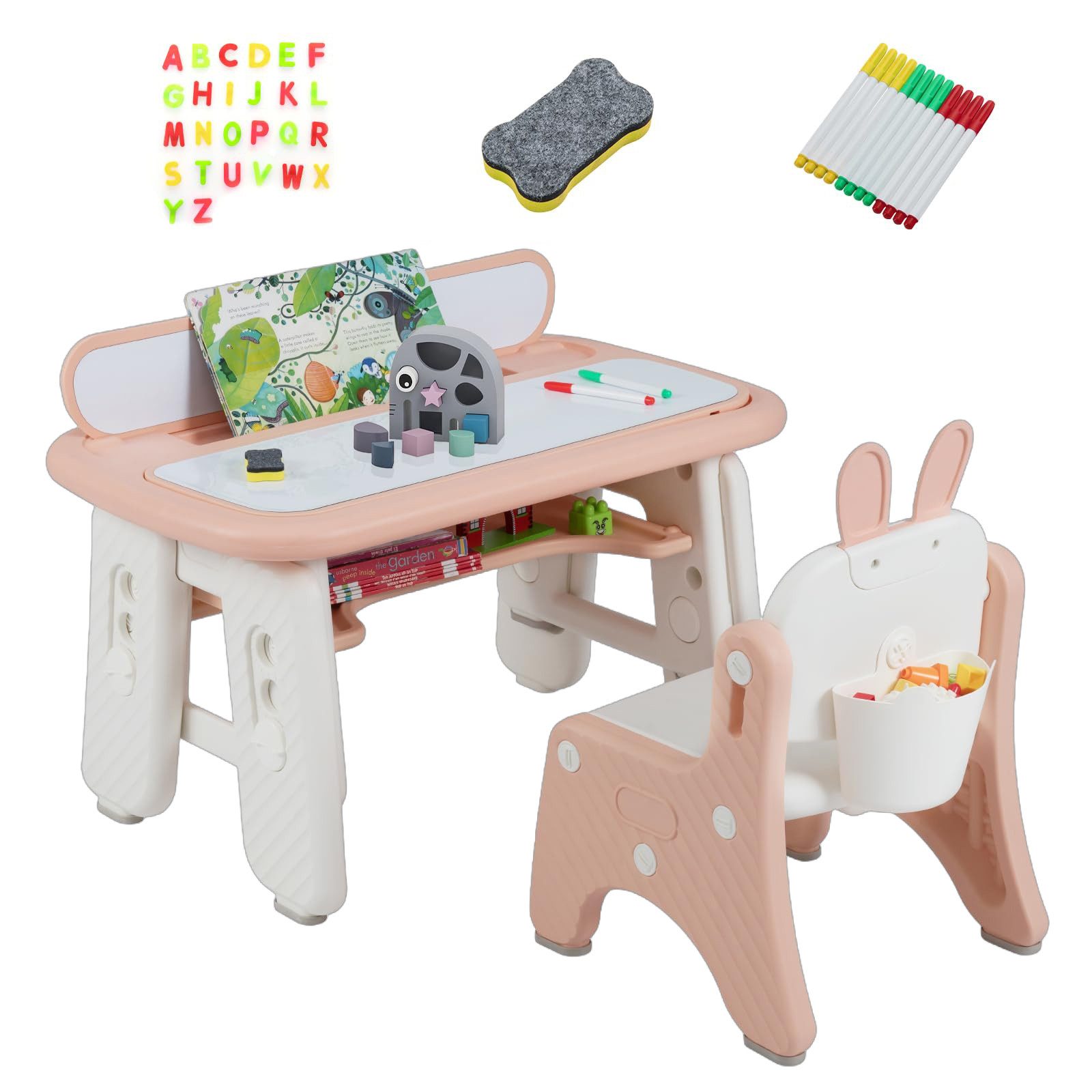 COSTWAY Kindersitzgruppe Spieltisch mit Stuhl, höhenverstellbar