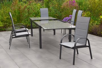 MERXX Garten-Essgruppe Marini, (Set, Tisch, 6 Sessel, Aluminium mit Textilbespannung, Sicherheitsglas), mit ausziehbarem Tisch