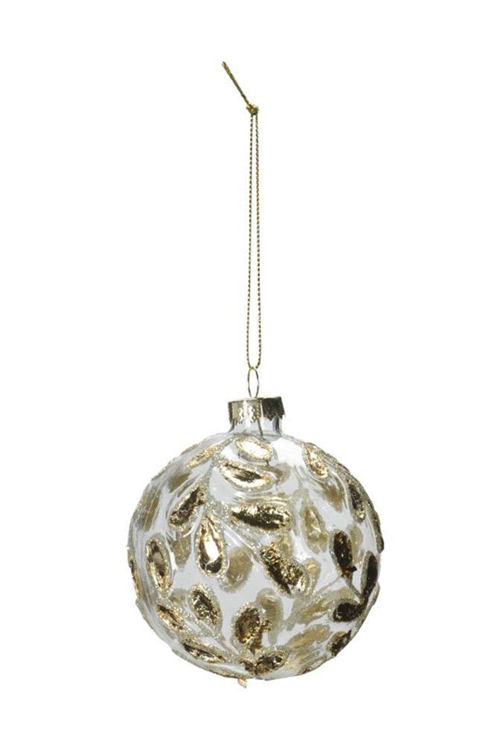 Posiwio Weihnachtsbaumkugel Wunderschöne Glas Christbaumkugel mit Blättern gold klar D8 cm (1 St)