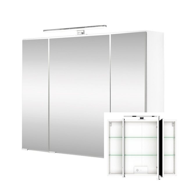 Lomadox Spiegelschrank LAURIA-03 Badezimmer 3D 80 cm in weiß inkl. LED Beleuchtung, BxHxT: 80x64x20 cm