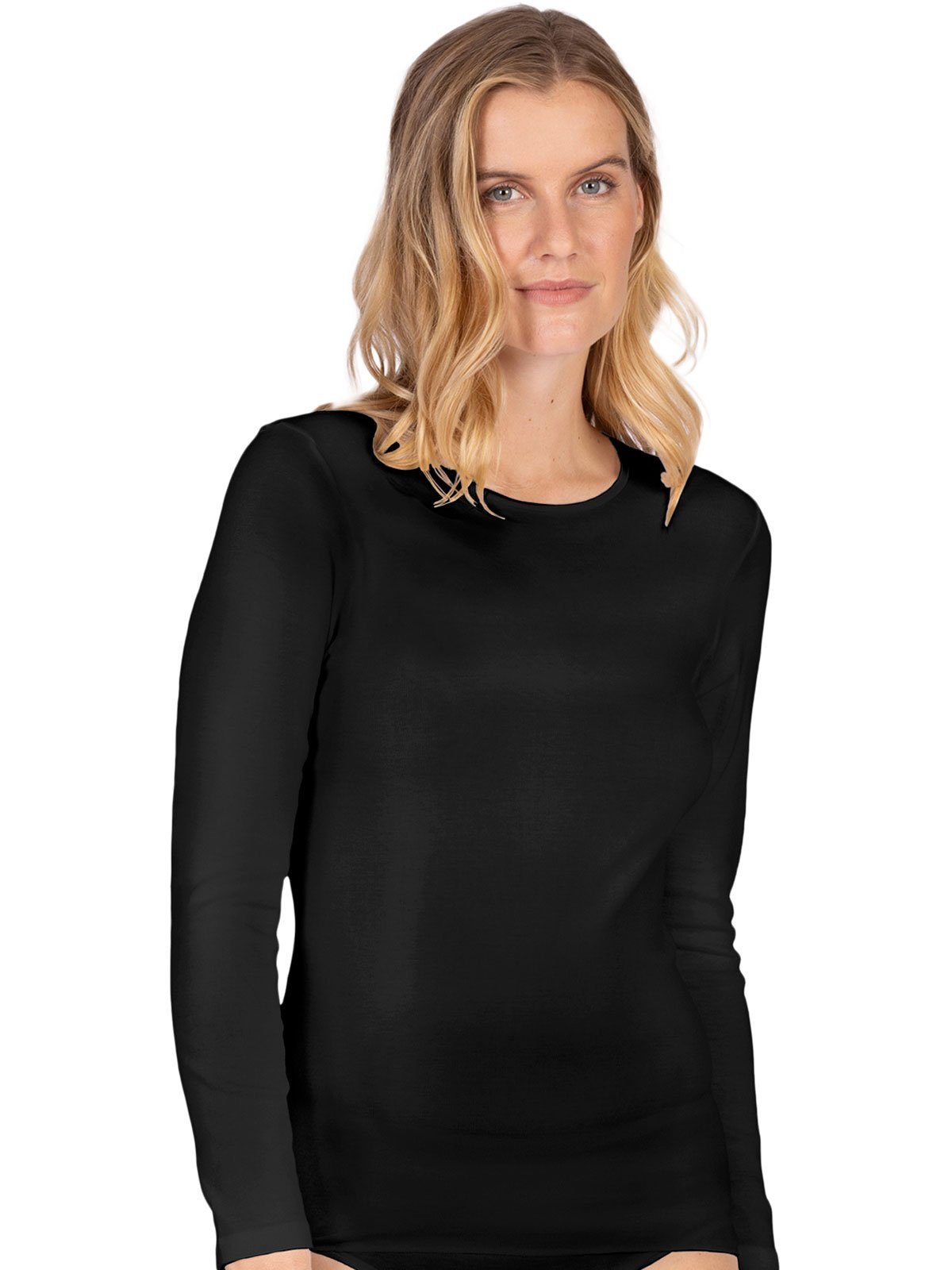 Nina Von C. Unterhemd Langarm Damen Shirt Fine Cotton (Packung, 3-St) - schwarz | Unterhemden