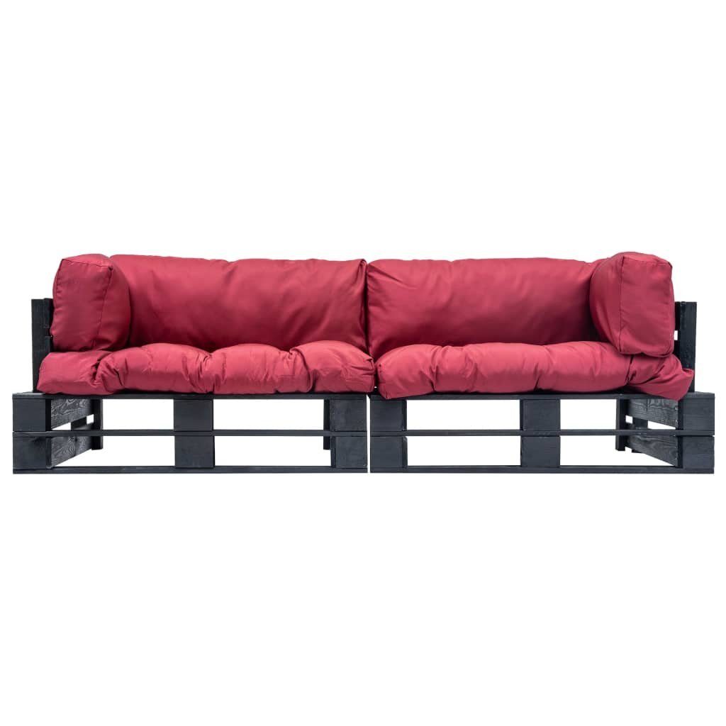 vidaXL 2-tlg. Outdoor-Sofa-Set und Loungesofa mit Kiefernholz, rot Kissen Rot in Schwarz 2 Paletten Teile