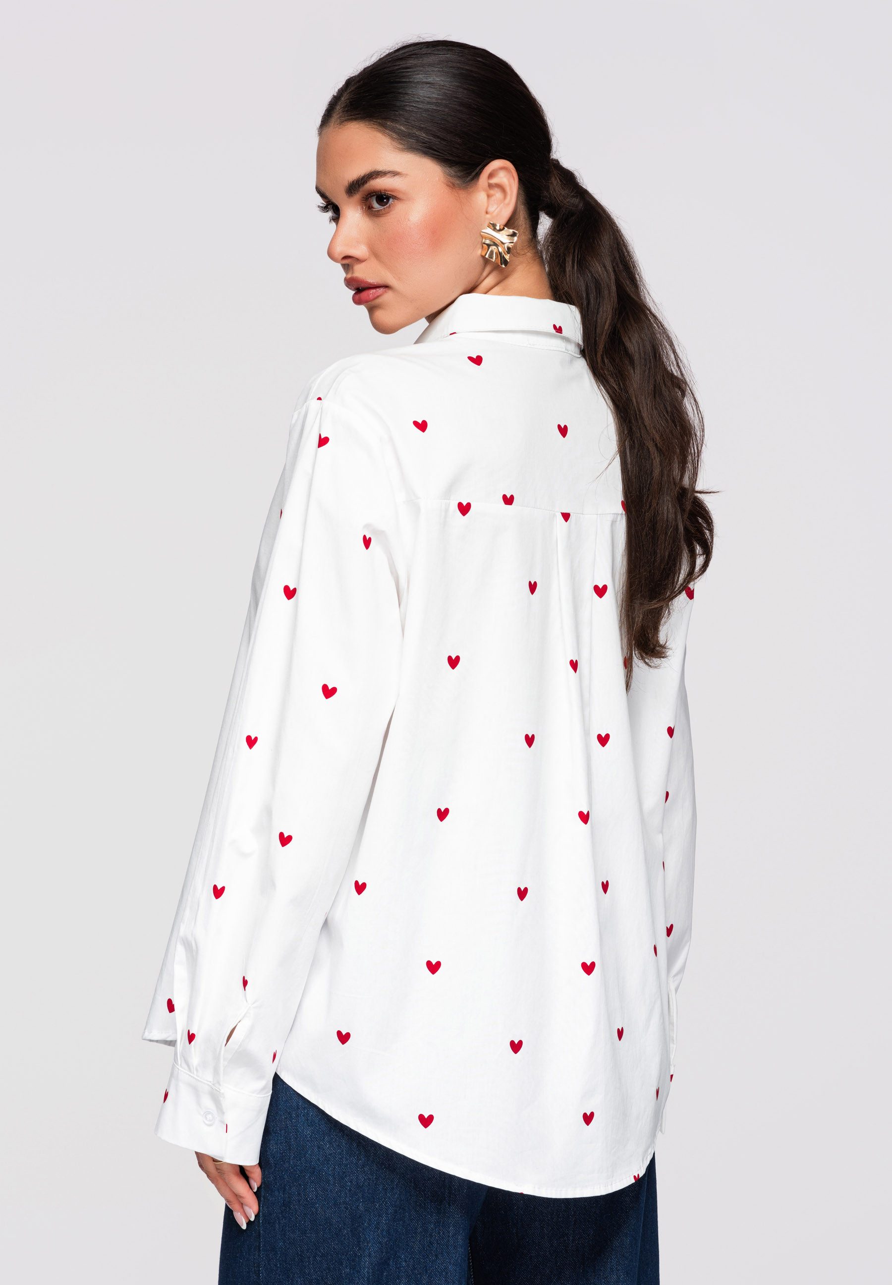 OMBRE Hemdbluse Damen Bluse Spitze Elegant Vintage white ONESIZE (kein Set, 1-tlg) Transparenter Stoff, bestickte Struktur