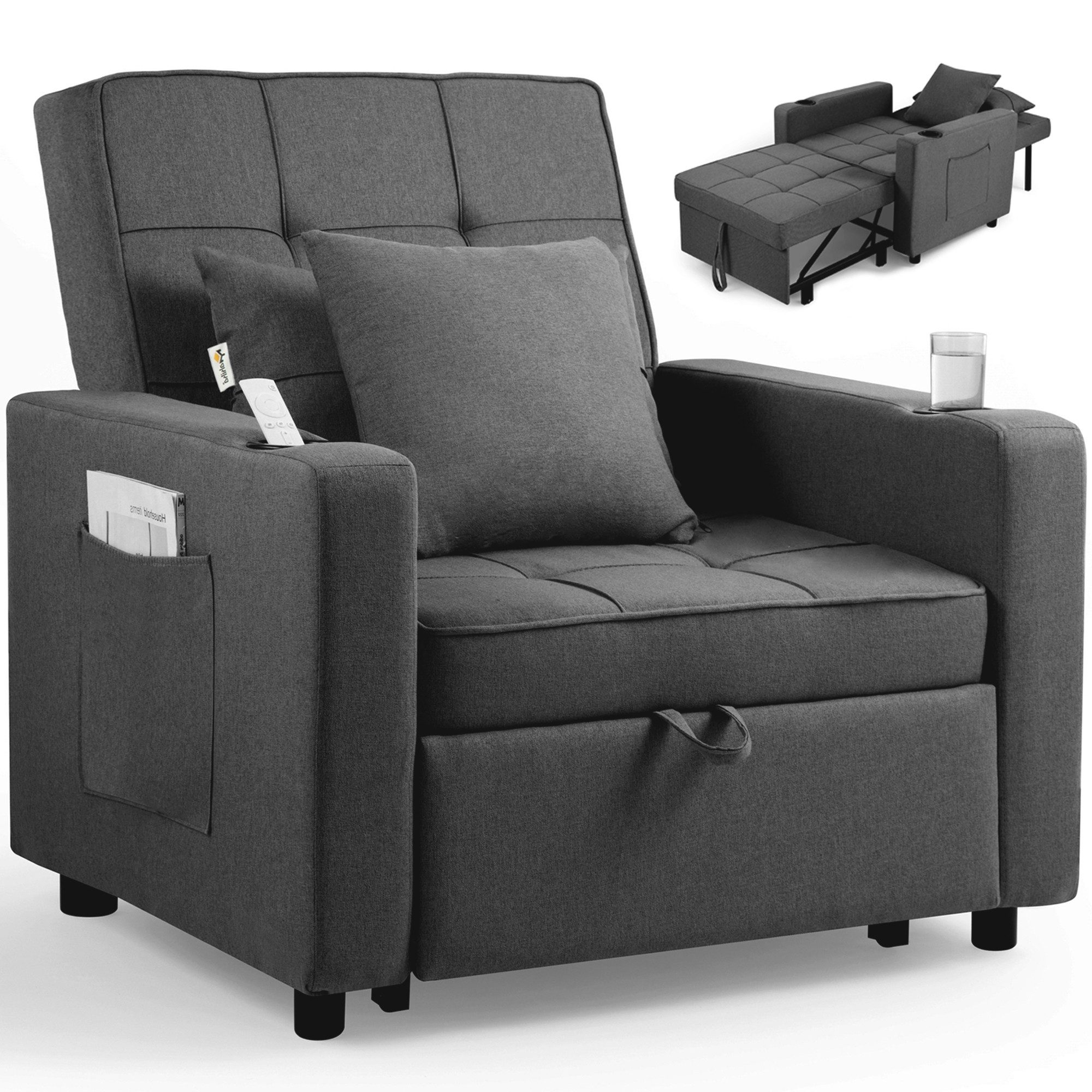 Makika Relaxliege Schlafsessel Schlafsofa Couch Tommy klappbar in Dunkelgrau