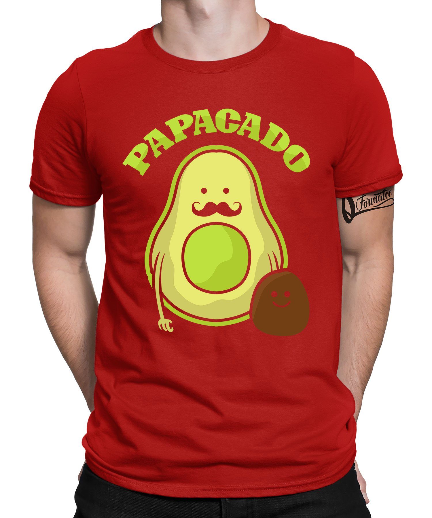 Quattro Formatee Kurzarmshirt Papacado - Papa Vatertag Vater Herren T-Shirt (1-tlg) Rot