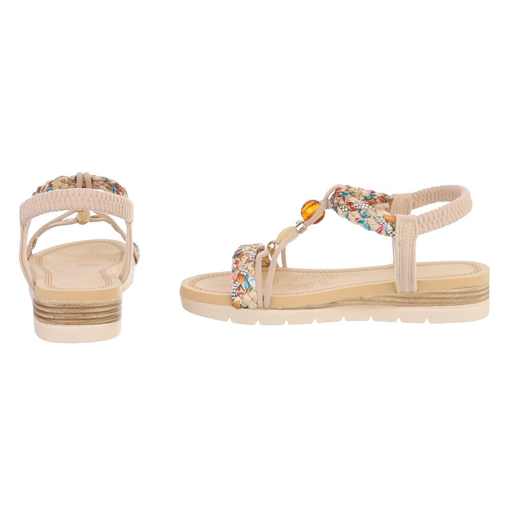 Ital-Design Damen Sandale mit Schmuckdetails und Riemendesign Riemchensandalette (91971204) Keilabsatz/Wedge Keilsandaletten in Beige – Bild 5 von 5