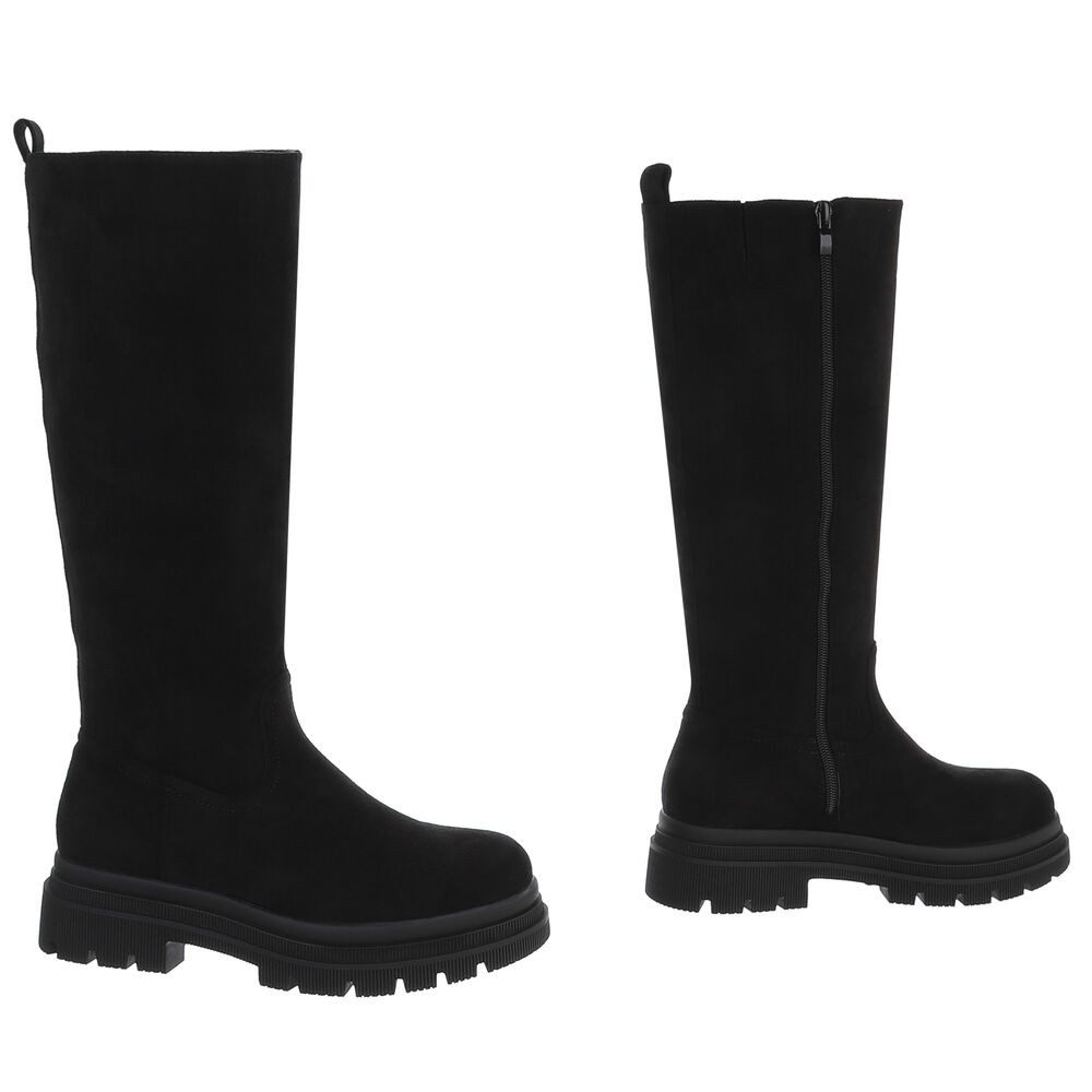 Ital-Design Kniehohe Damenstiefel aus hochwertigem Material für Herbst Plateaustiefel (90418015) Blockabsatz Stiefel in Schwarz – Bild 4 von 5