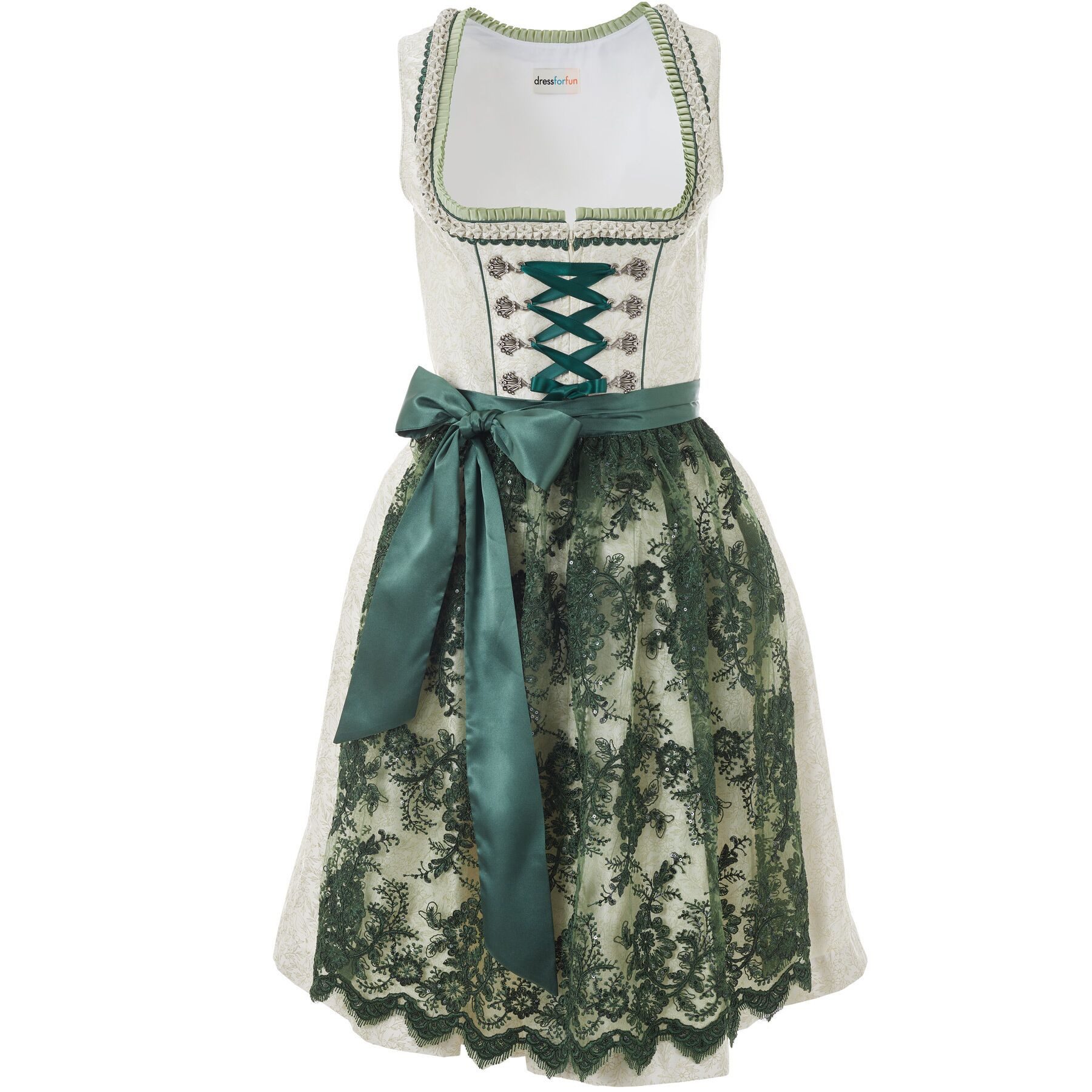 dressforfun Dirndl Elegantes Trachtenkleid mit Schürze und festlichen Details für Damen (Trachtendirndl Melanie, in Grün) ideal für Oktoberfest und traditionell – Bild 2 von 5