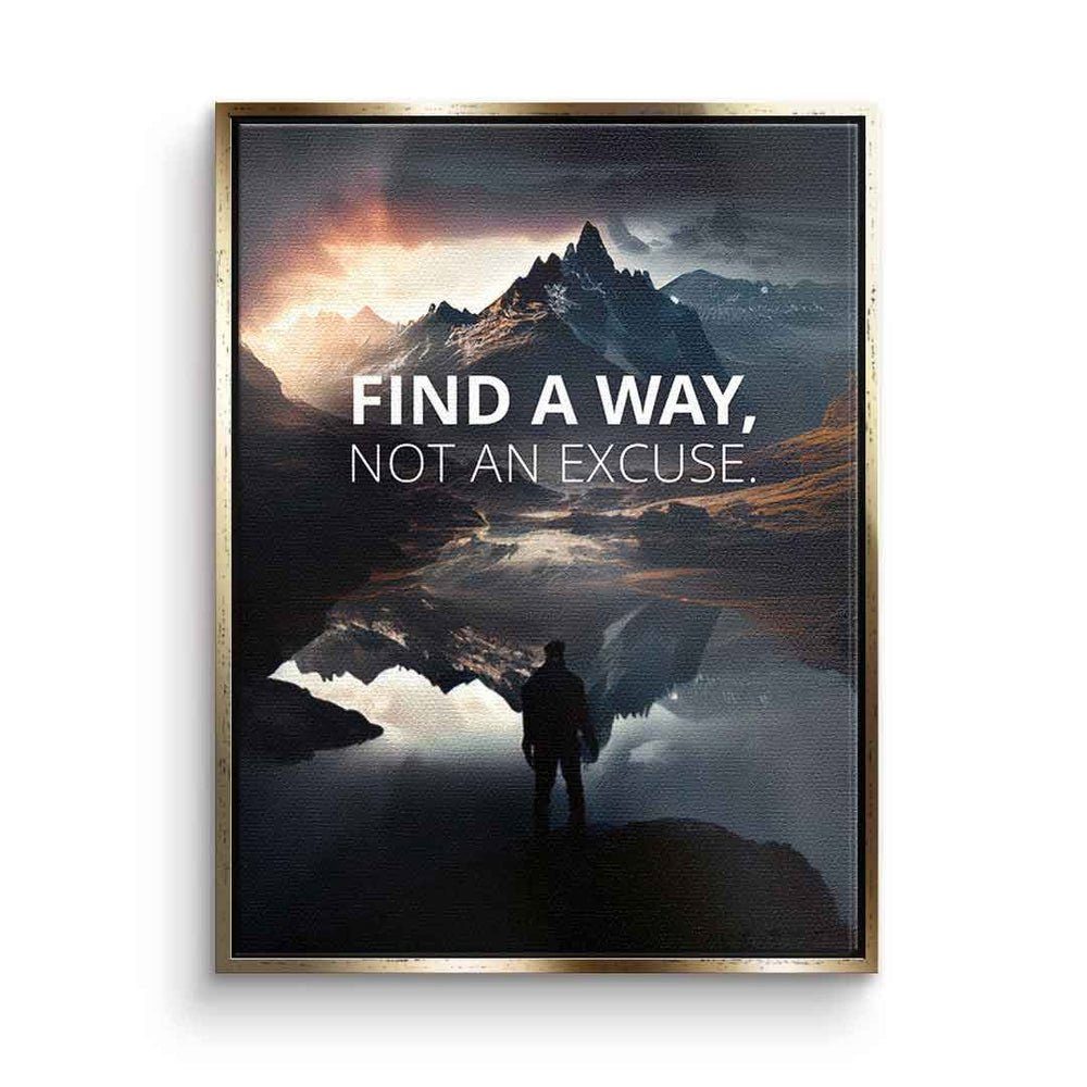 DOTCOMCANVAS® Leinwandbild, Leinwandbild Find a way Motivationsbild Motivationsspruch Natur mit pr goldener Rahmen