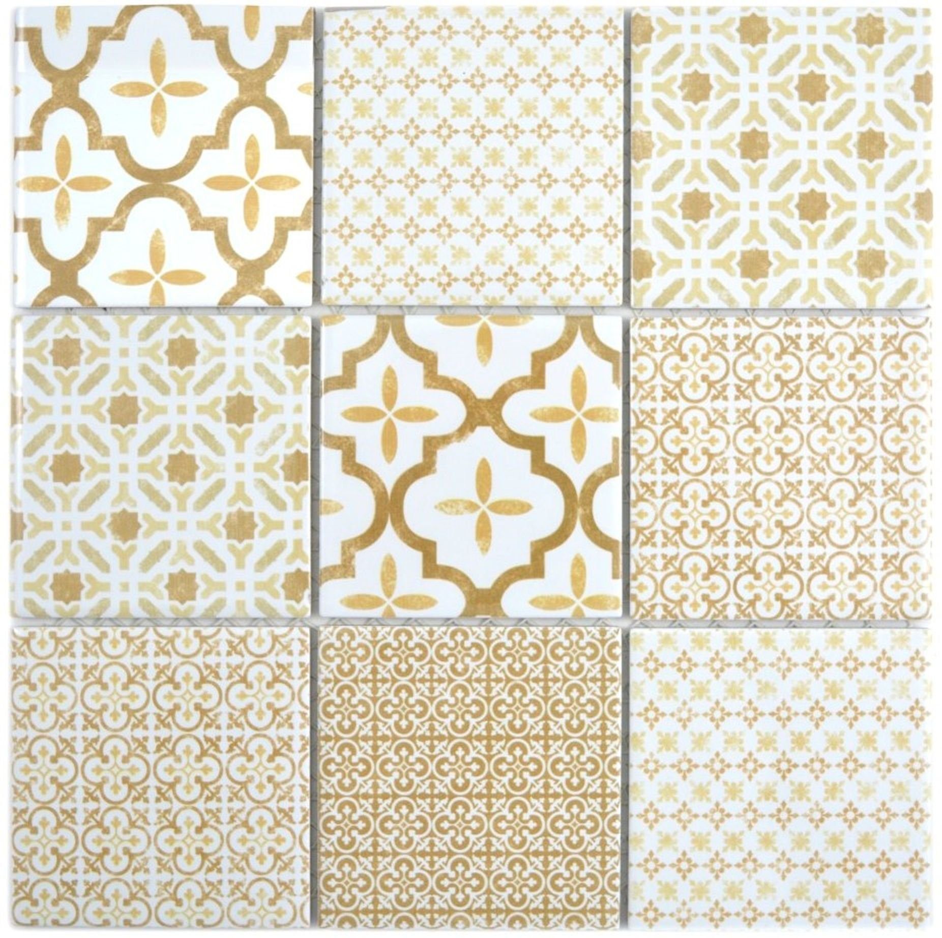 Mosani Mosaikfliesen Keramik Mosaik Fliese Wand weiss beige braun