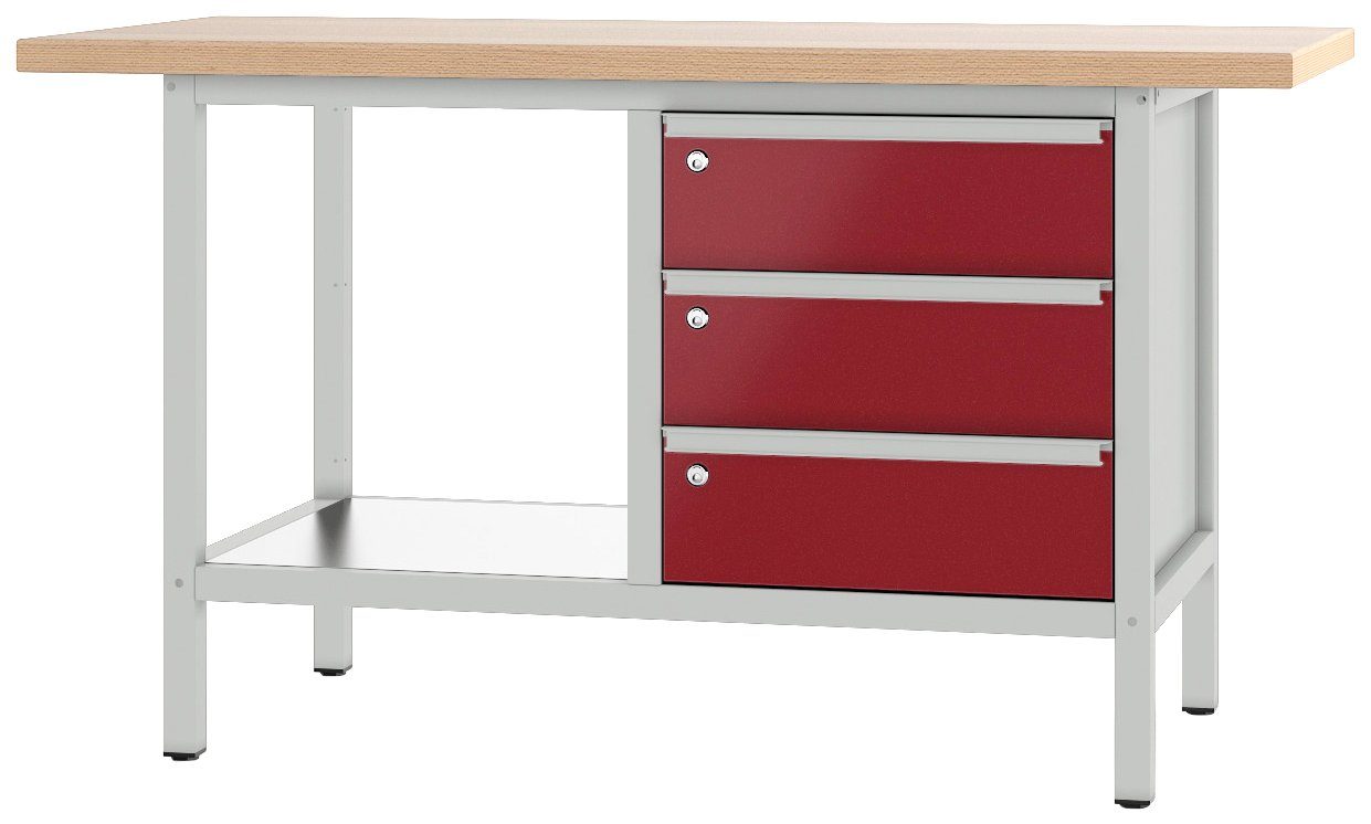 PADOR Werkbank 21 S 03, Höhe/Länge: 85,5x150 cm grau/rot | Werkbänke