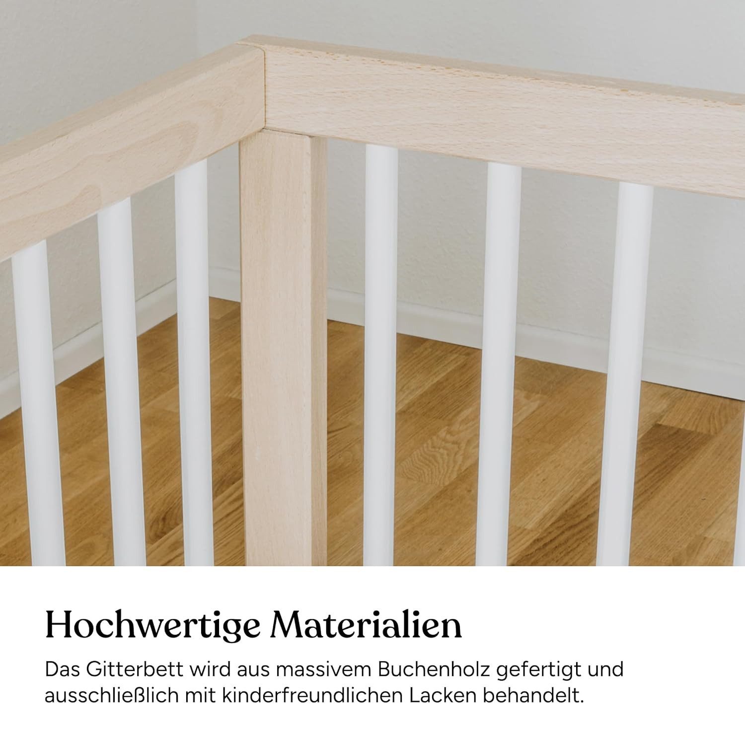 Ehrenkind Babybett PUR aus massivem Buchenholz, flexibel höhenverstellbar, Gitterbett, Kinderbett 9-Fach höhenverstellbar mit entnehmbaren Stangen Baby Bett – Bild 5 von 5