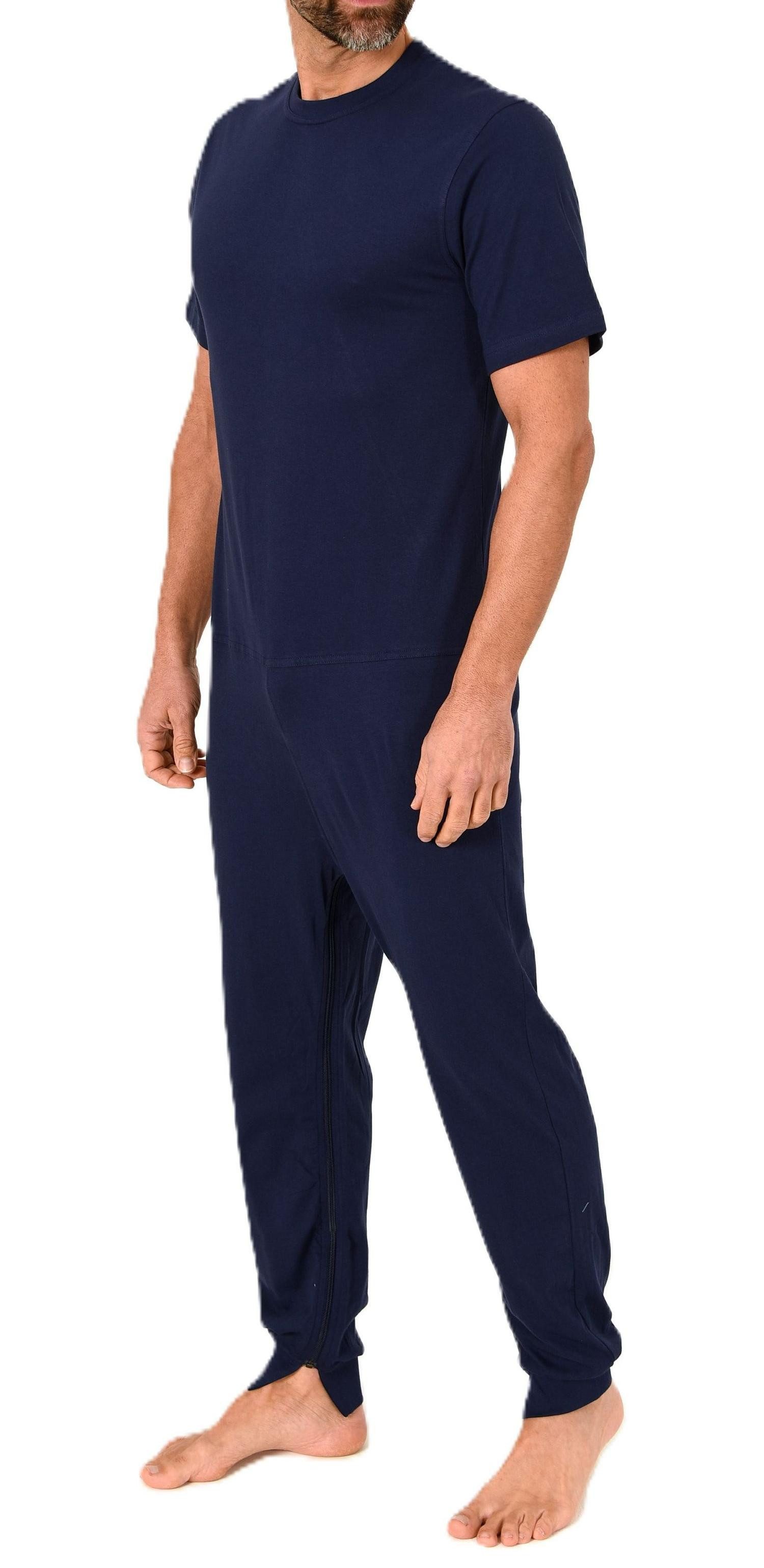 Normann Pyjama Herren kurzarm Pflegeoverall mit langen Bein und 2 Reissverschlüssen