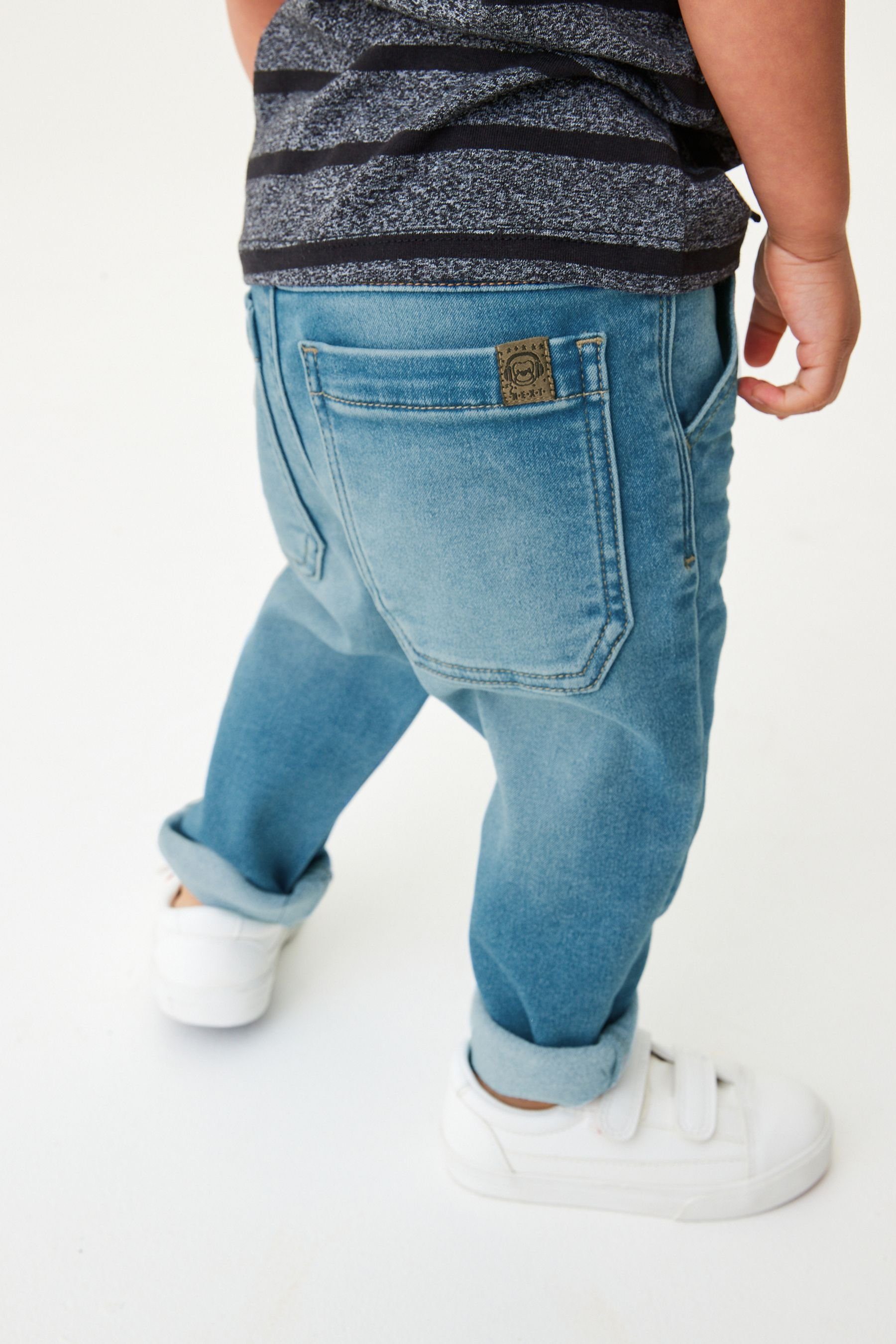 Hineinschlüpfen zum Jeans Mid Superweiche (1-tlg) Stretch Schlupfjeans Blue Next mit Denim