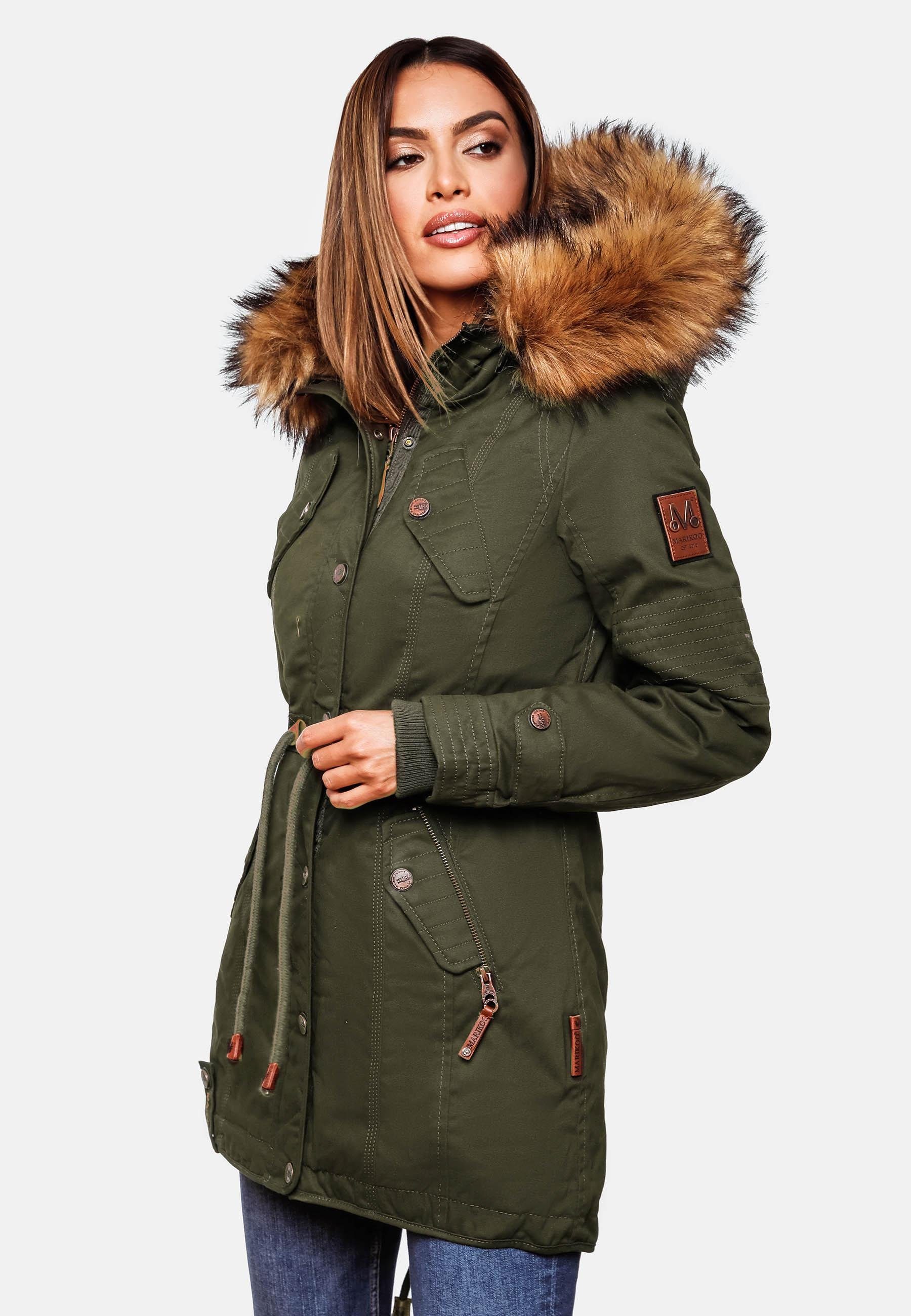 Wintermantel grün Winterparka abnehmbarem mit Kunstfell Marikoo La Prc Viva stylischer