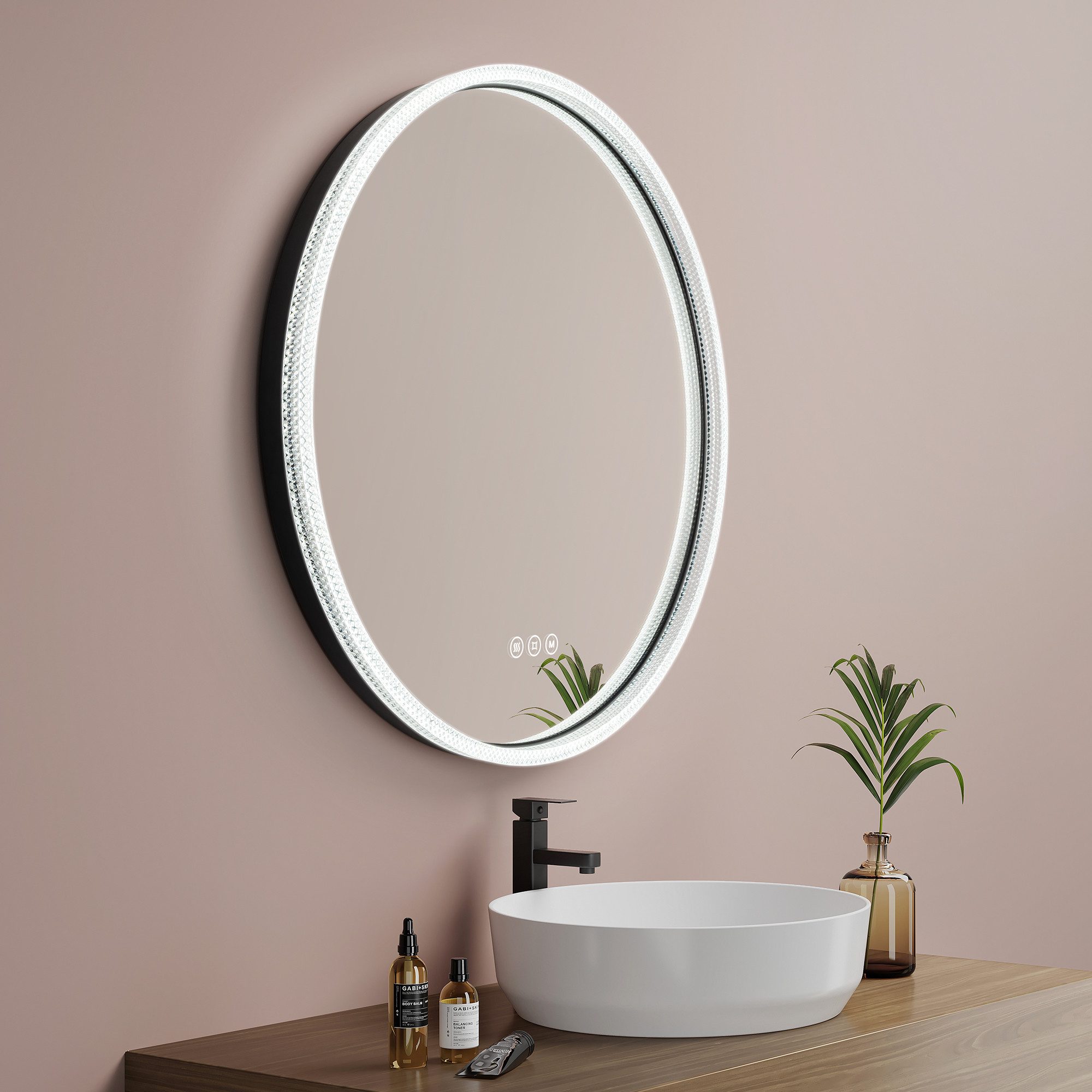 EMKE Badspiegel 60 cm LED Badezimmerspiegel 3 Lichtfarben Crystal-like Rahm günstig online kaufen