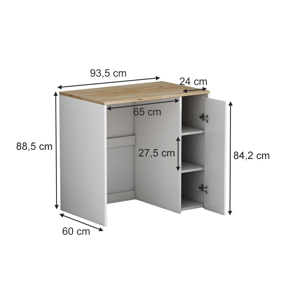 Vicco Waschmaschinenumbauschrank Lavik, Weiß/Weiß, 93.5 x 88.5 cm mit 3 Fächer (1-St) – Bild 4 von 5
