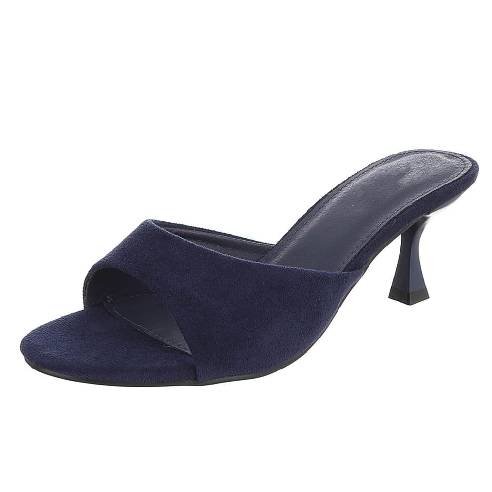 Ital-Design Damen Mules mit Blockabsatz und offener Spitze Pantolette (91742559) Pfennig-/Stilettoabsatz Sandalen & Sandaletten in Dunkelblau