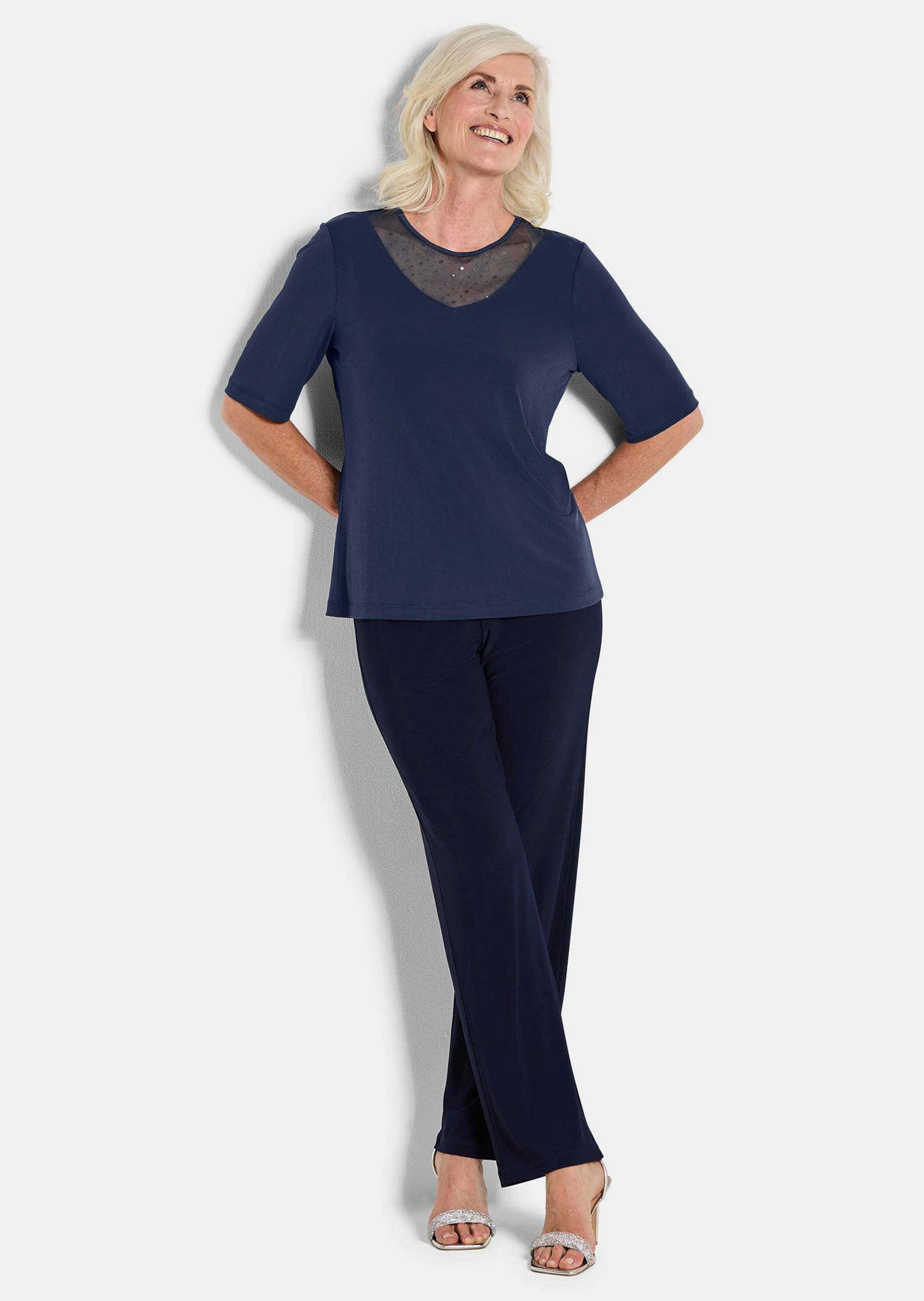 GOLDNER T-Shirt Elegantes Halbarmoberteil mit Mesh Jerseyshirt mit V-Ausschnitt, semitransparent, 3/4-Arm – Bild 2 von 5