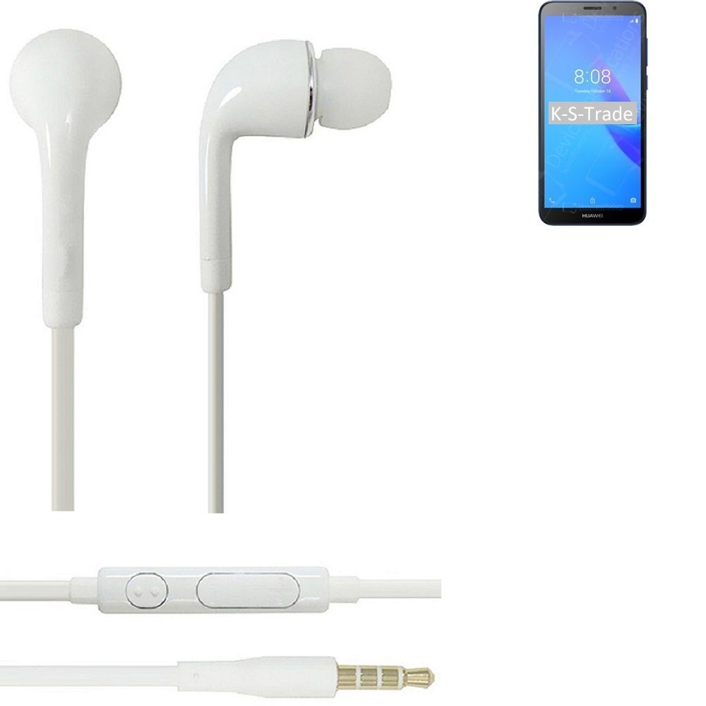 K-S-Trade für Huawei Y5 Lite 2018 In-Ear-Kopfhörer (Kopfhörer Headset mit Mikrofon u Lautstärkeregler weiß 3,5mm)